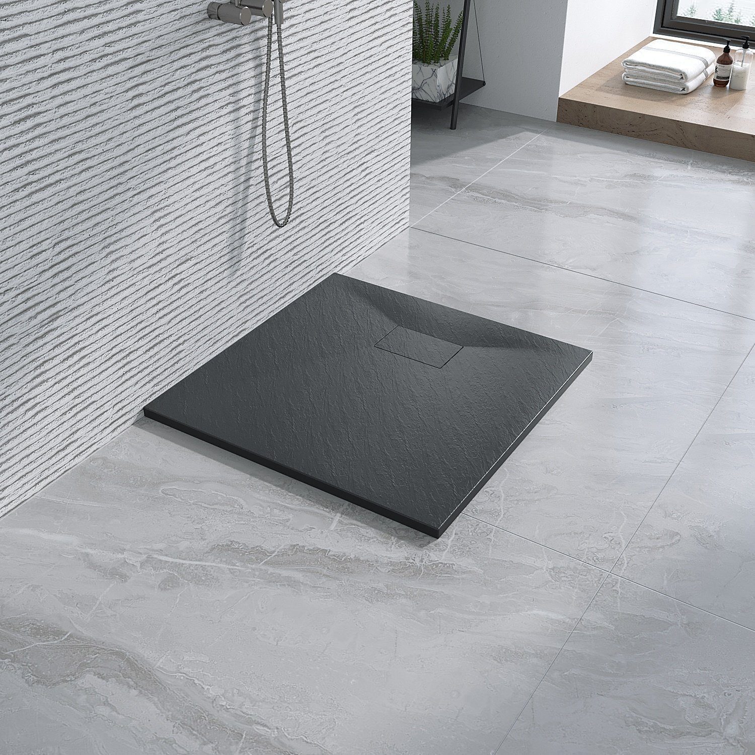 AQUALAVOS Duschwanne Duschwanne Schieferoptik Rutschfeste Struktur 90x90cm günstig online kaufen