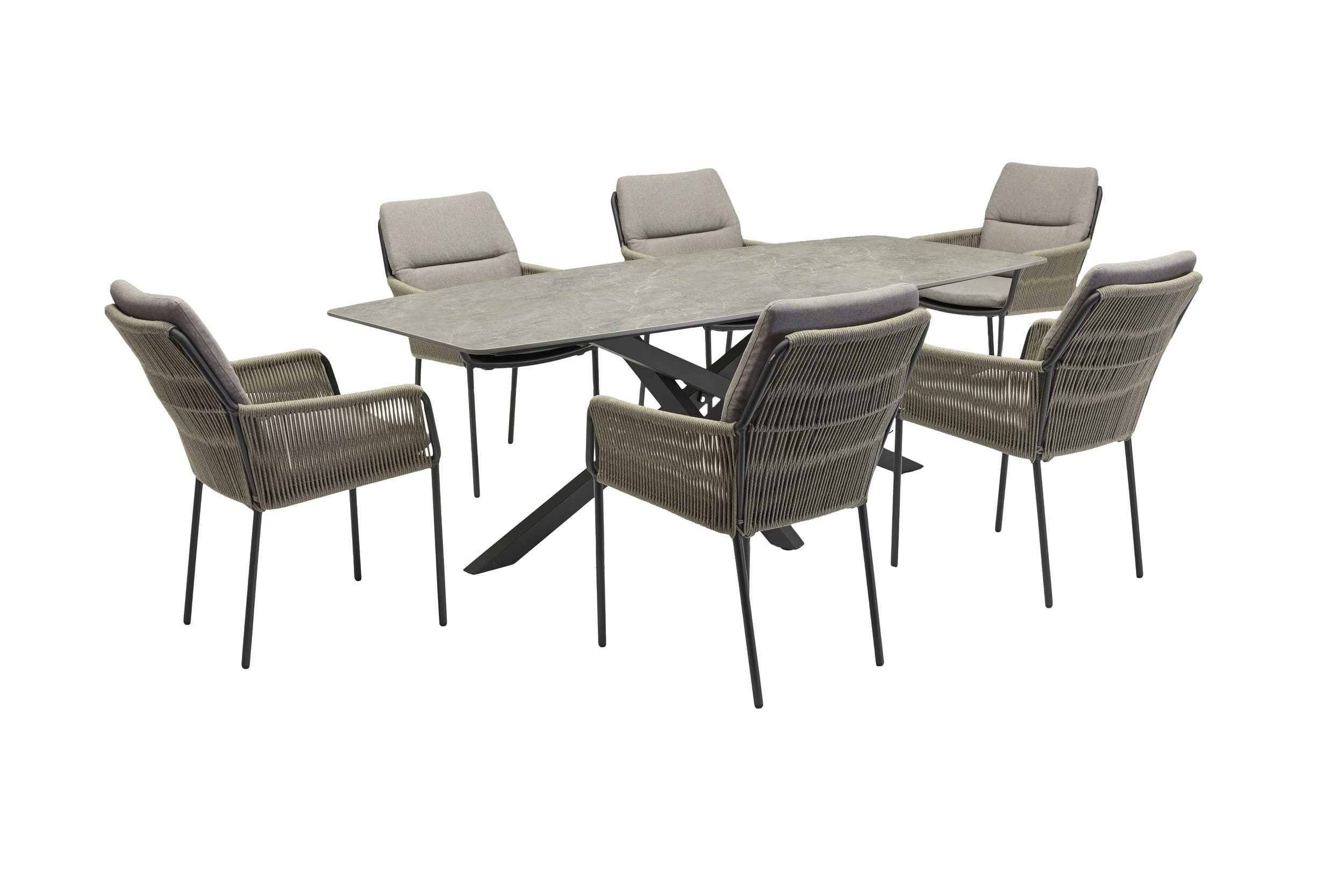 LC Garden Gartenlounge-Set Gartenset »Como« Gartentisch 200cm Beton-Optik mit Armlehnstühlen Rope, (6-tlg)