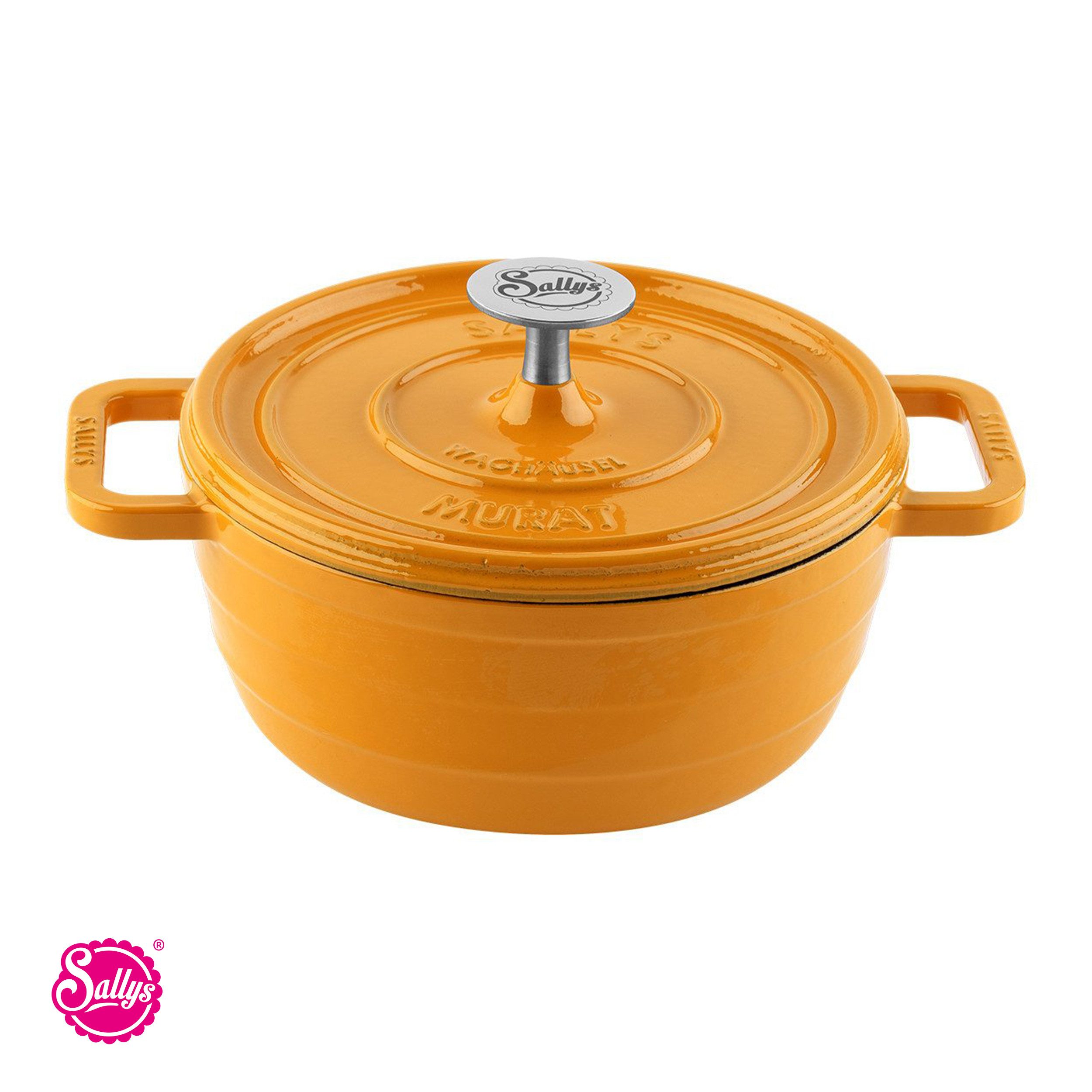 Sallys Bräter Vielseitiger Gusseisentopf Murat, perfekt zum Schmoren & Brotbacken, Vollgusseisen mit hochwertiger Emaille-Beschichtung (inklusive Kochheft, gleichmäßige Wärmeverteilung & ofenfest bis 250 °C), Mittlere Größe – Ø 22 cm / 2,2 l