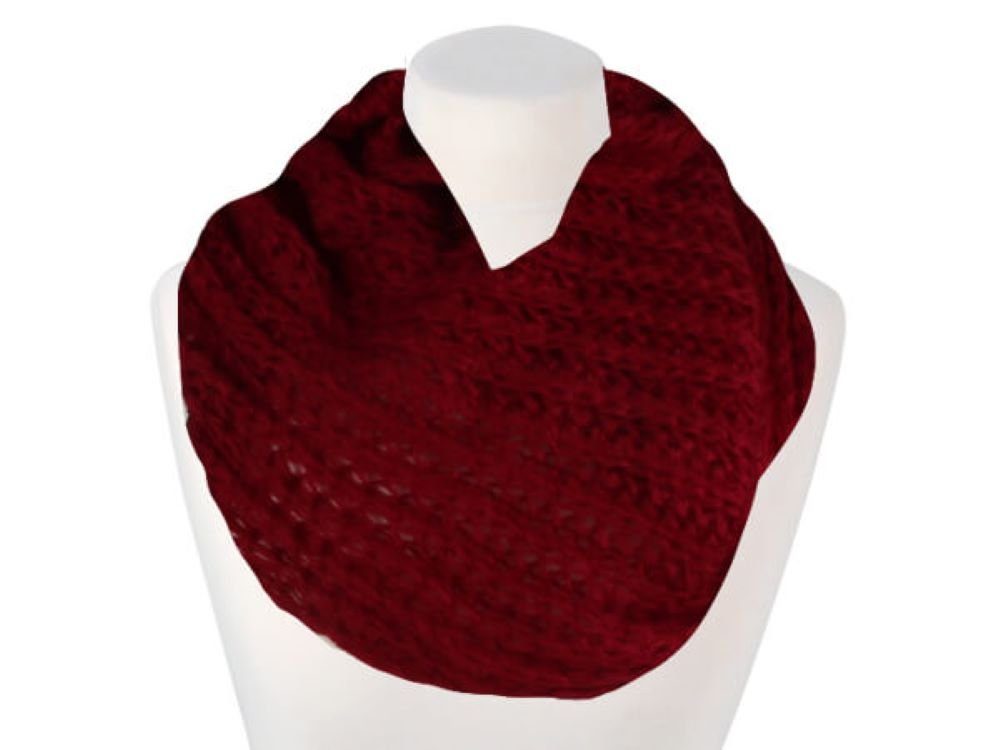 Tini - Shirts Modeschal Loop Schal Strickmuster bordeaux rot, super flauschiger Winter Loop Schal