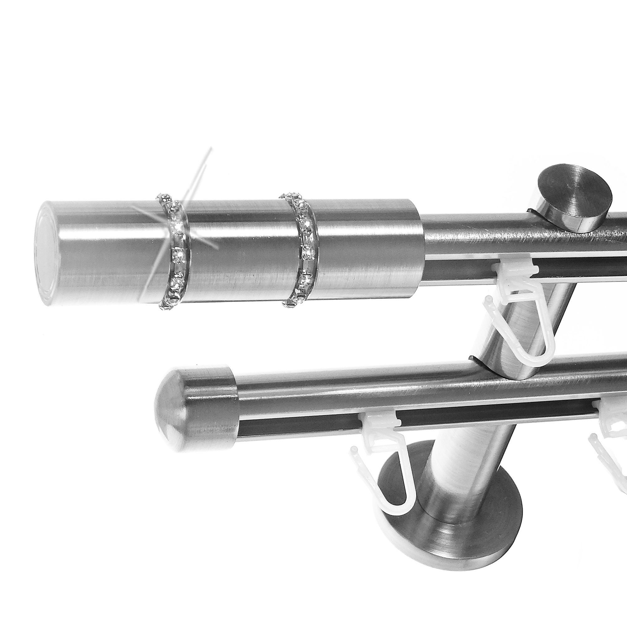 BASIT Gardinenstange Innenlauf 16 mm mit Wandträgern 540 cm E26, Ø 16 mm, 2-läufig, verschraubt, Aluminium, H80 540 cm E26 Kristall