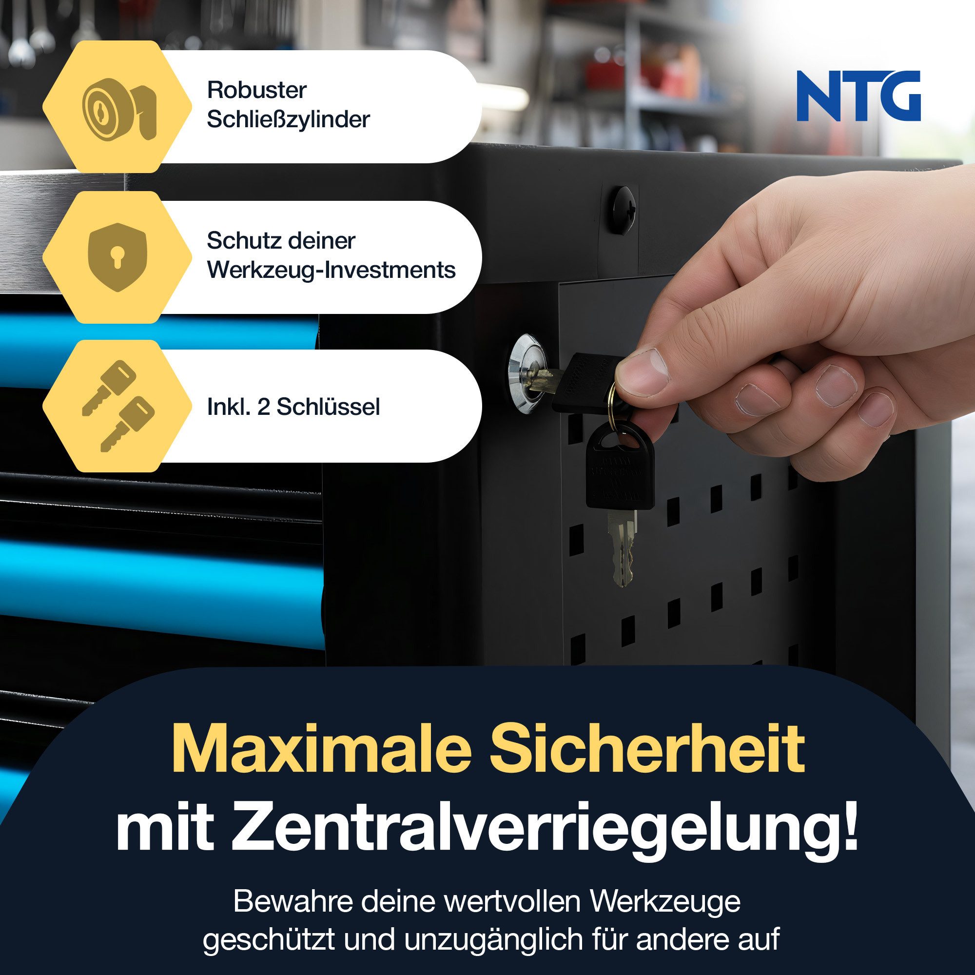 NTG Nutzfahrzeug Technik GmbH Werkzeugwagen 7 Schubladen 290-tlg abschließbar 7 Schubladen + auf Rollen, Blackline, max. Traglast:450 kg, 290-tlg. Werkzeugset,  – Bild 5 von 5