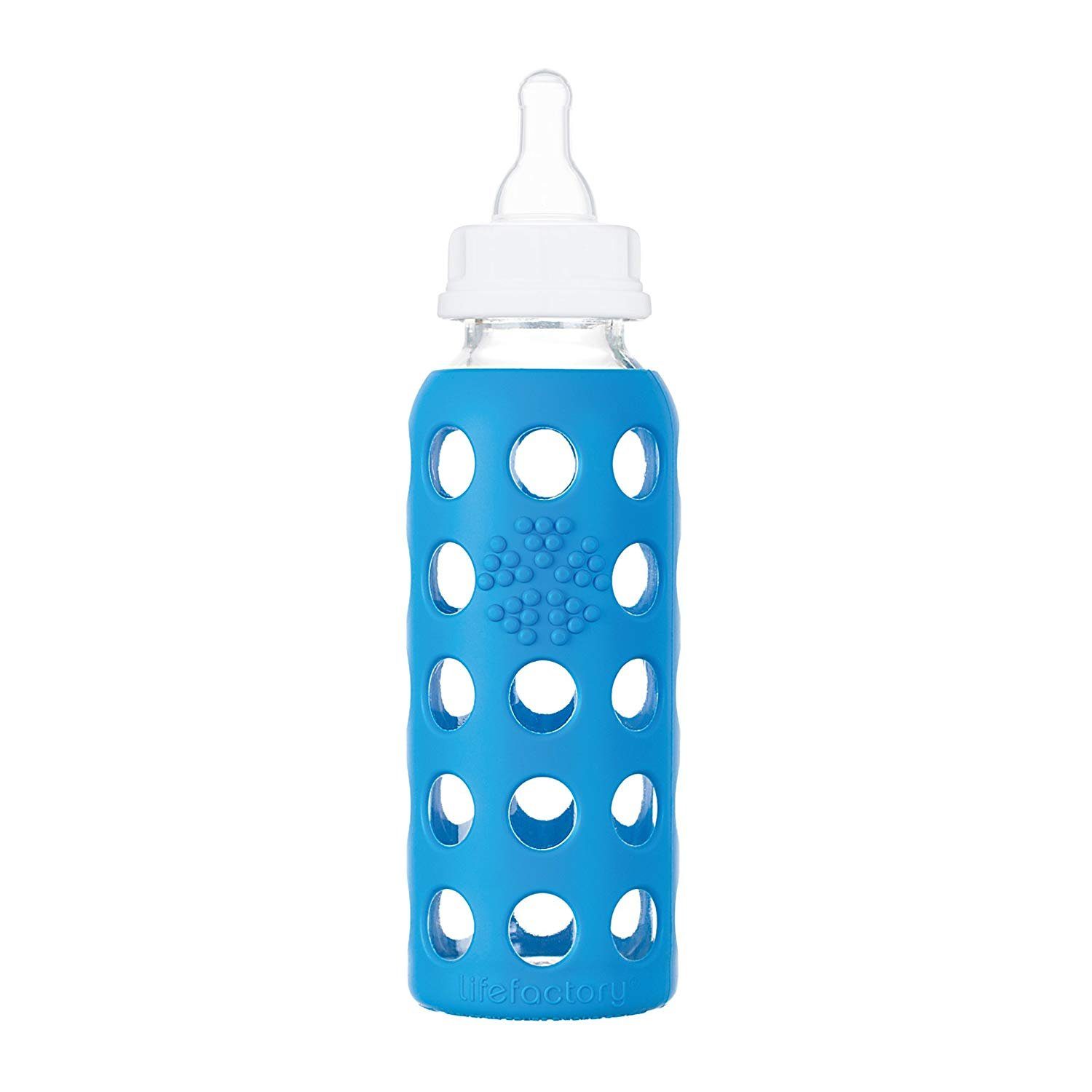 Monate) 250ml, Baby Babyflasche, Silikonsauger Gr. blue Glasflasche (3-6 2 cobalt Lifefactory inkl.
