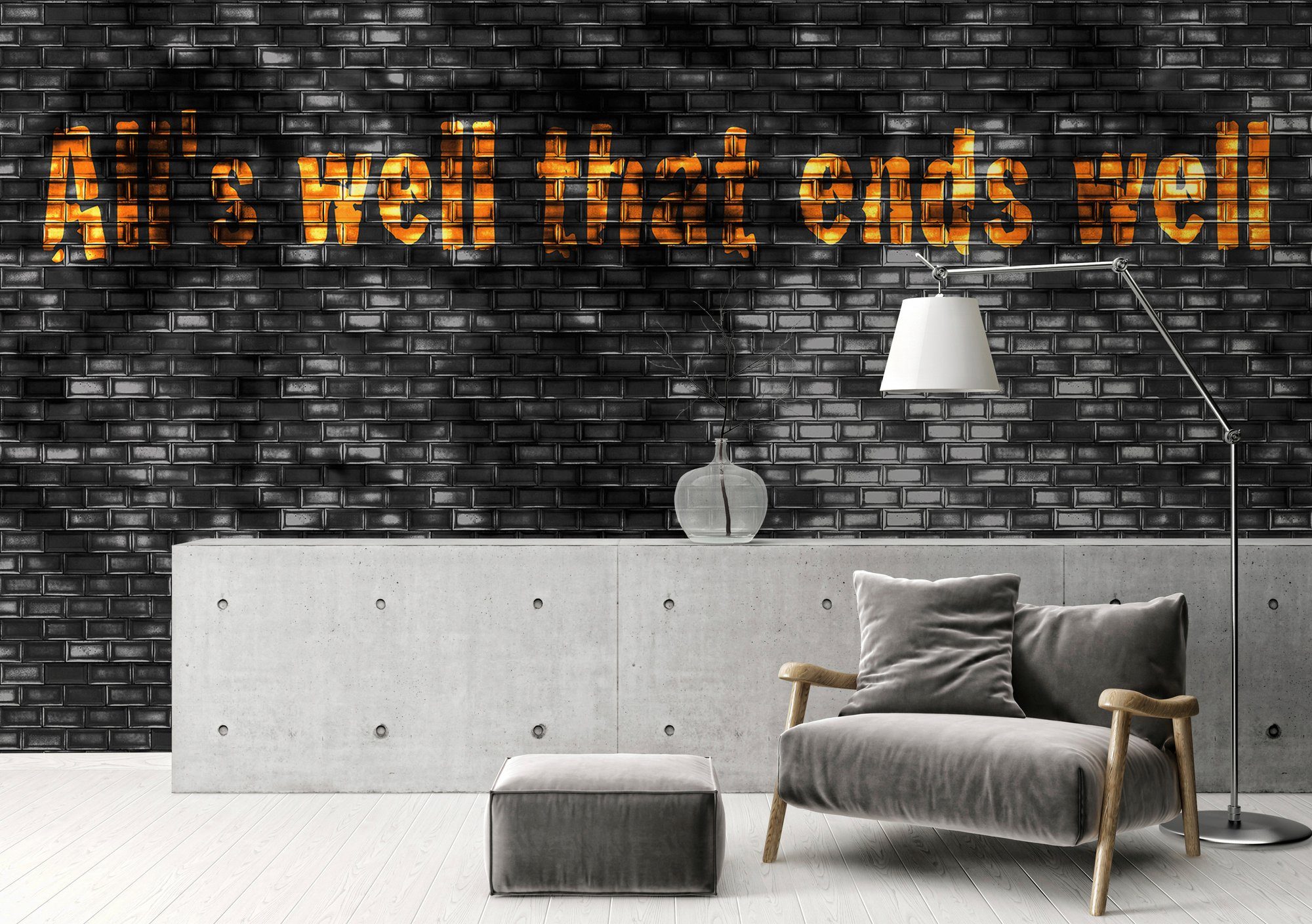 Architects Paper Fototapete mit glatt, Schräge, Black Wand, Atelier orange/schwarz/hellgrau Steinoptik, Tiles, Schrift, 47 (5 Decke St), Vlies
