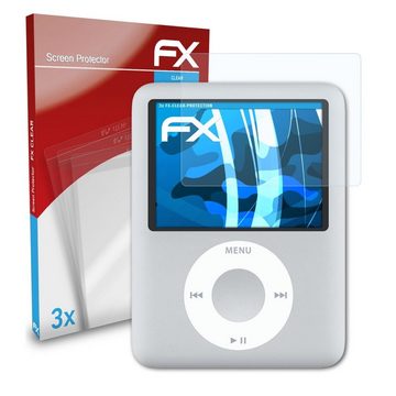 atFoliX Schutzfolie Displayschutz für Apple iPod nano 3G, (3 Folien), Ultraklar und hartbeschichtet