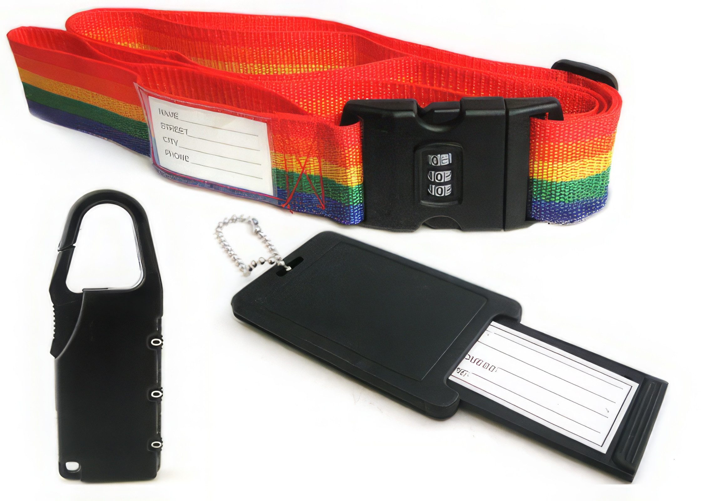 Yudu Koffergurt Reiseset Kofferband Zahlenschloss Adresse-Anhänger Set