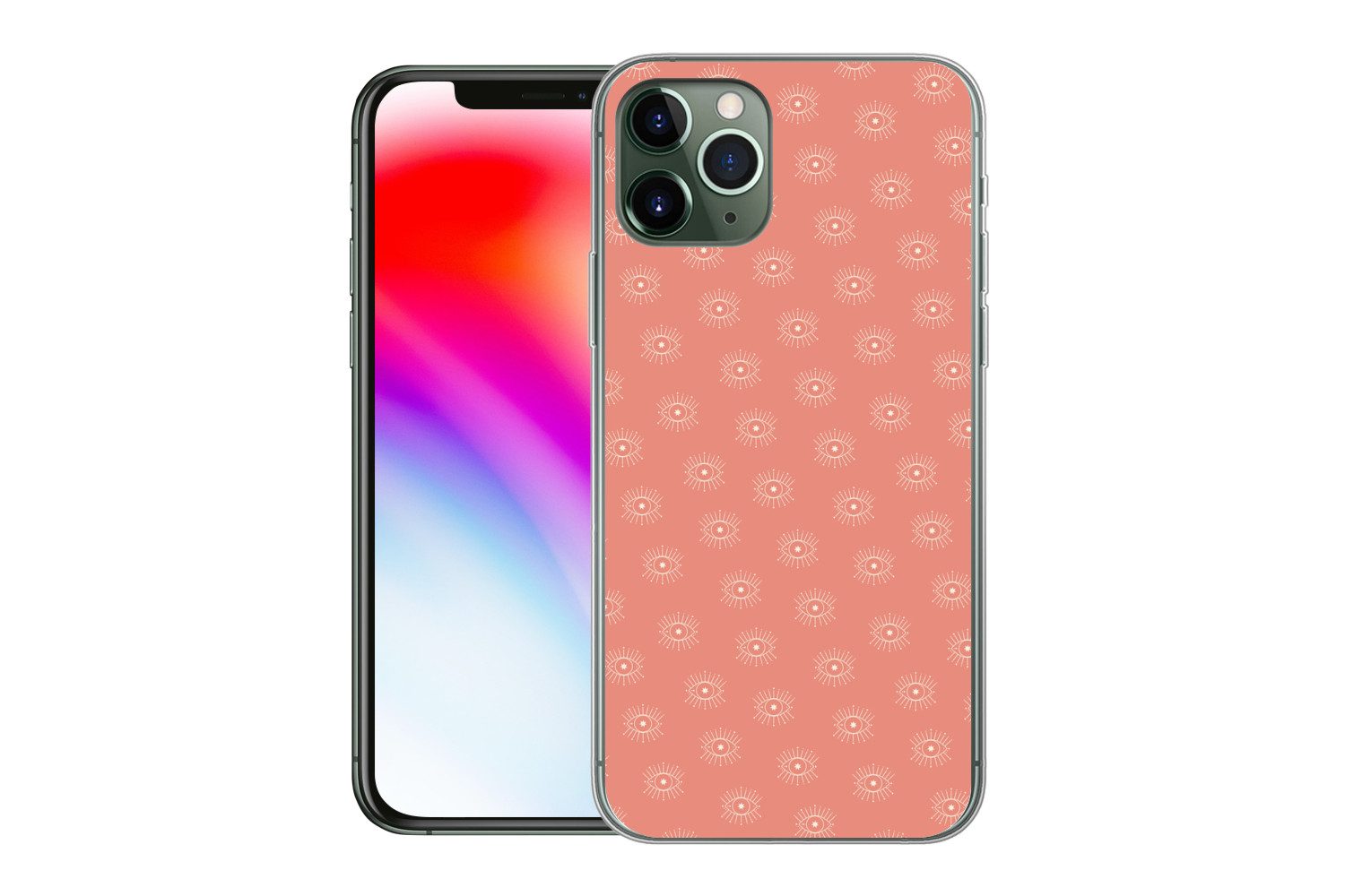 MuchoWow Handyhülle für Apple iPhone 11 Pro Boho - Druck - Rosa - Weiß - Augen, Smartphone-Bumper, Print, Handy Schutzhülle Dünn