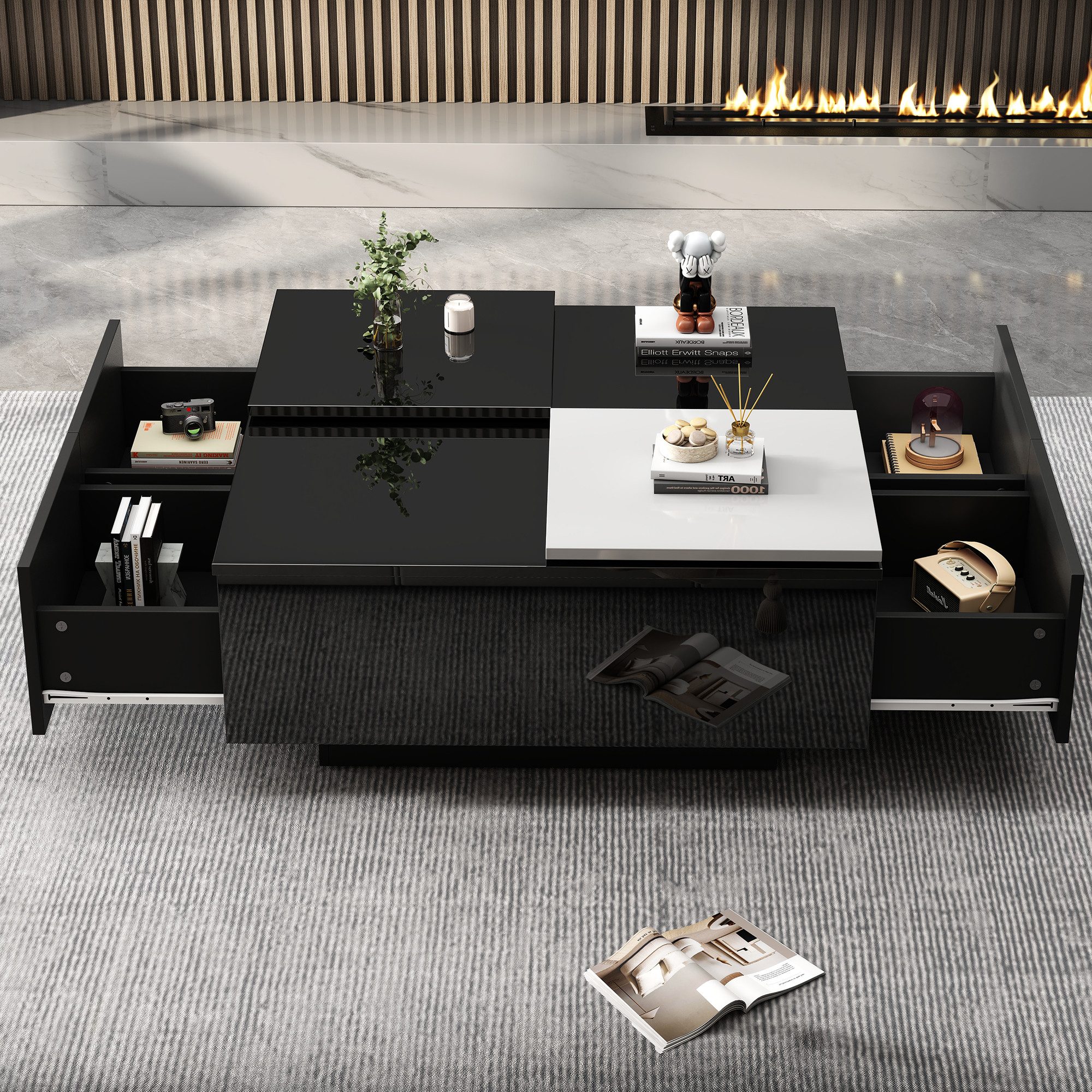 Merax Couchtisch Hochglanz mit verschiebbare Tischplatte (Satztisch Beistel günstig online kaufen