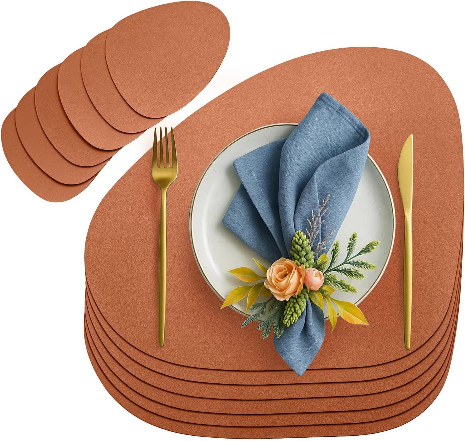 Youyijia Platzset 6er Set Tischset aus Leder-Imitat, Starke rutschfeste