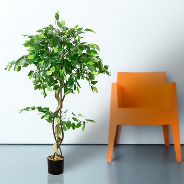 Kunstbaum Kunstpflanze Kunstbaum Künstliche Pflanze Ficus Benjamin 120 cm, Decovego