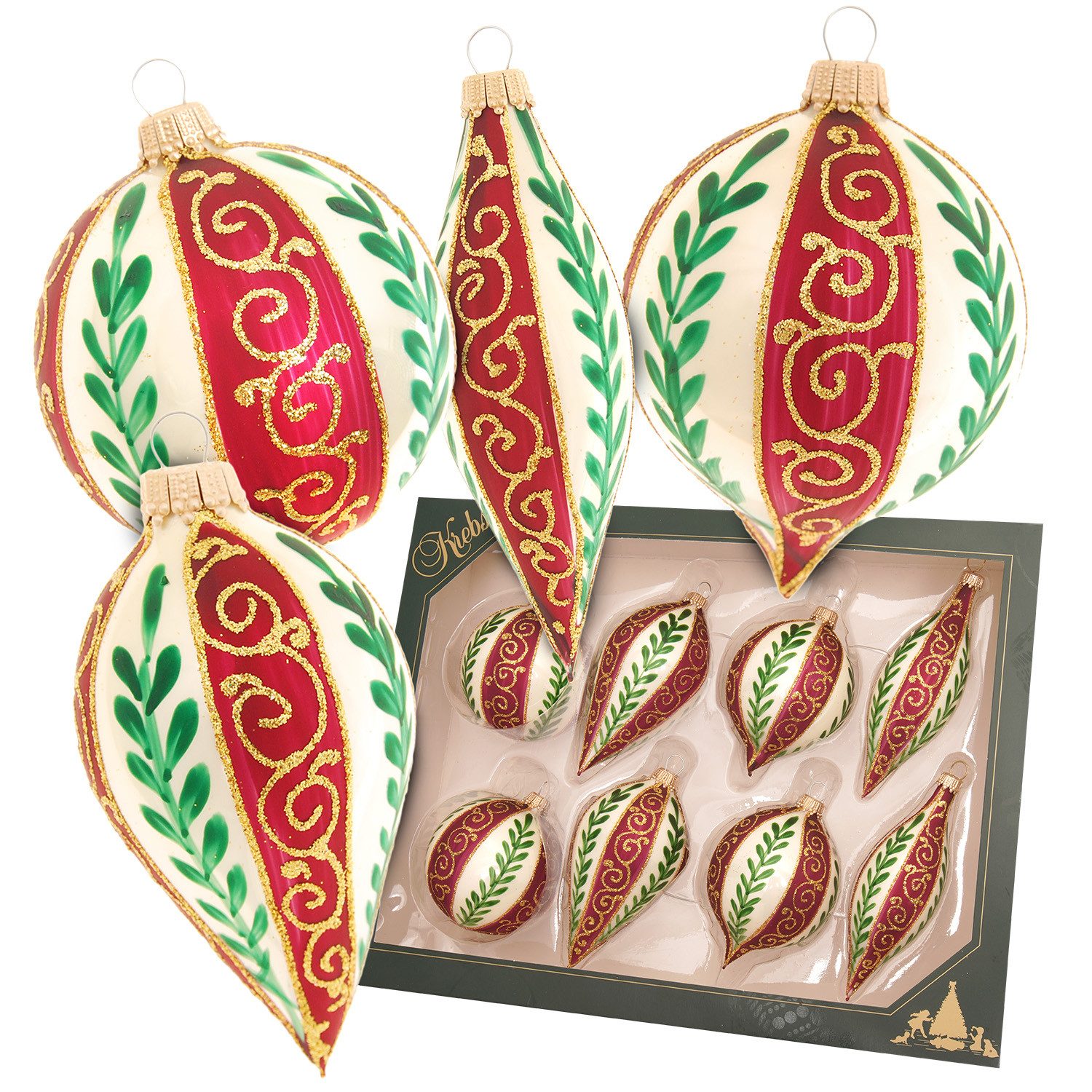 Krebs Glas Lauscha Weihnachtsbaumkugel Weihnachtskugel Sortiment Lia beige 7/10cm, Dekoriert mit Liebe zum Detail