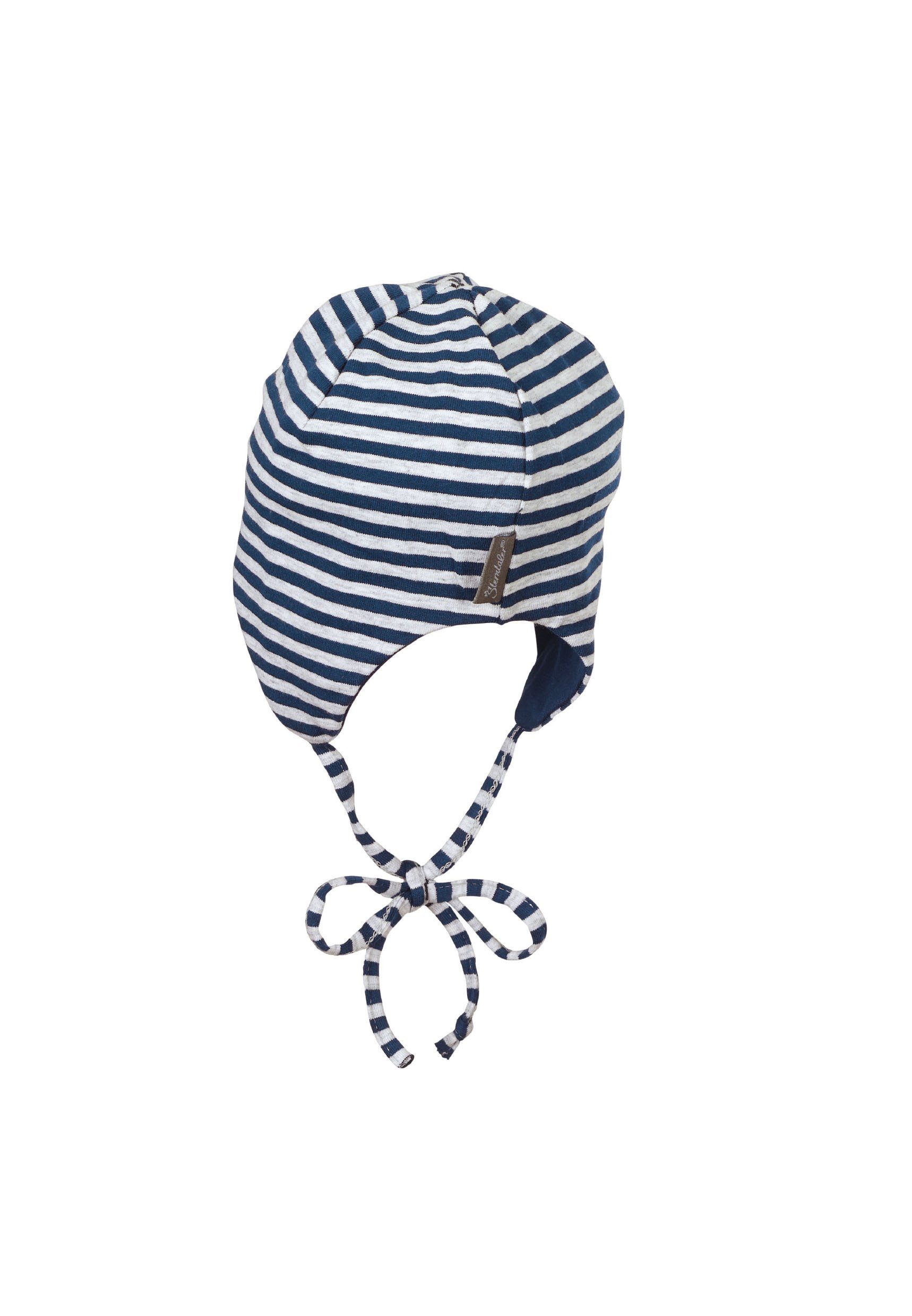 Sterntaler® Wende-Mütze Babymütze Bindeband marine klappbarem und und mit aus Baumwolle (1-St., Bindeband) OCS mit Schirm Babymütze Ohrenklappen Schlupfmütze