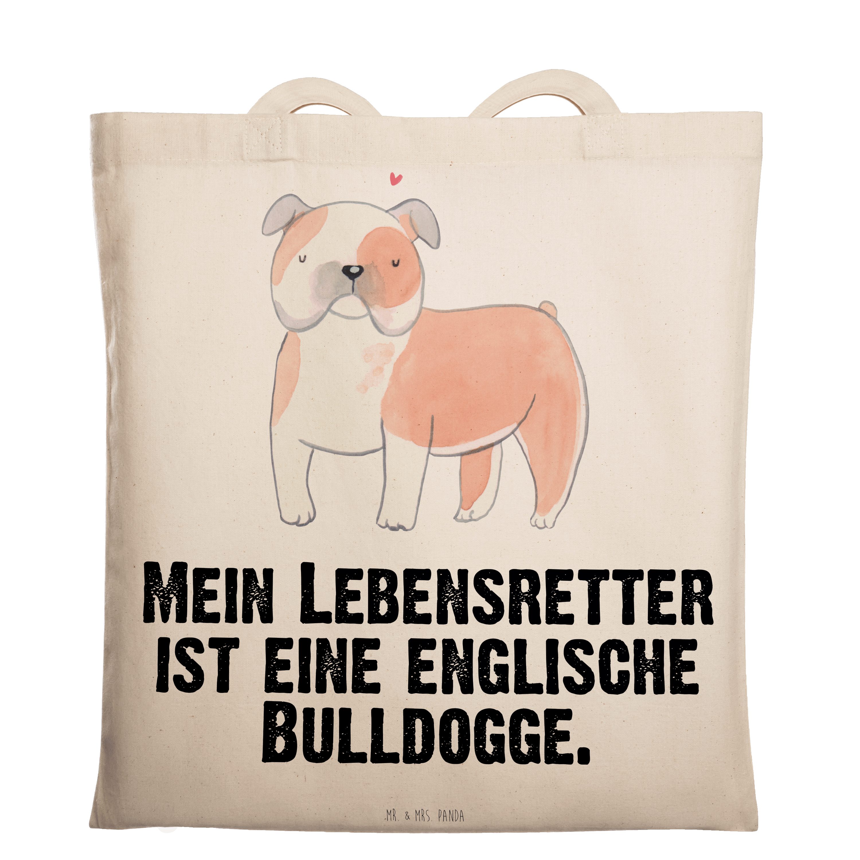 Mr. & Mrs. Panda Tragetasche Englische Bulldogge Lebensretter - Transparent - Geschenk, Welpe, Tie (1-tlg)