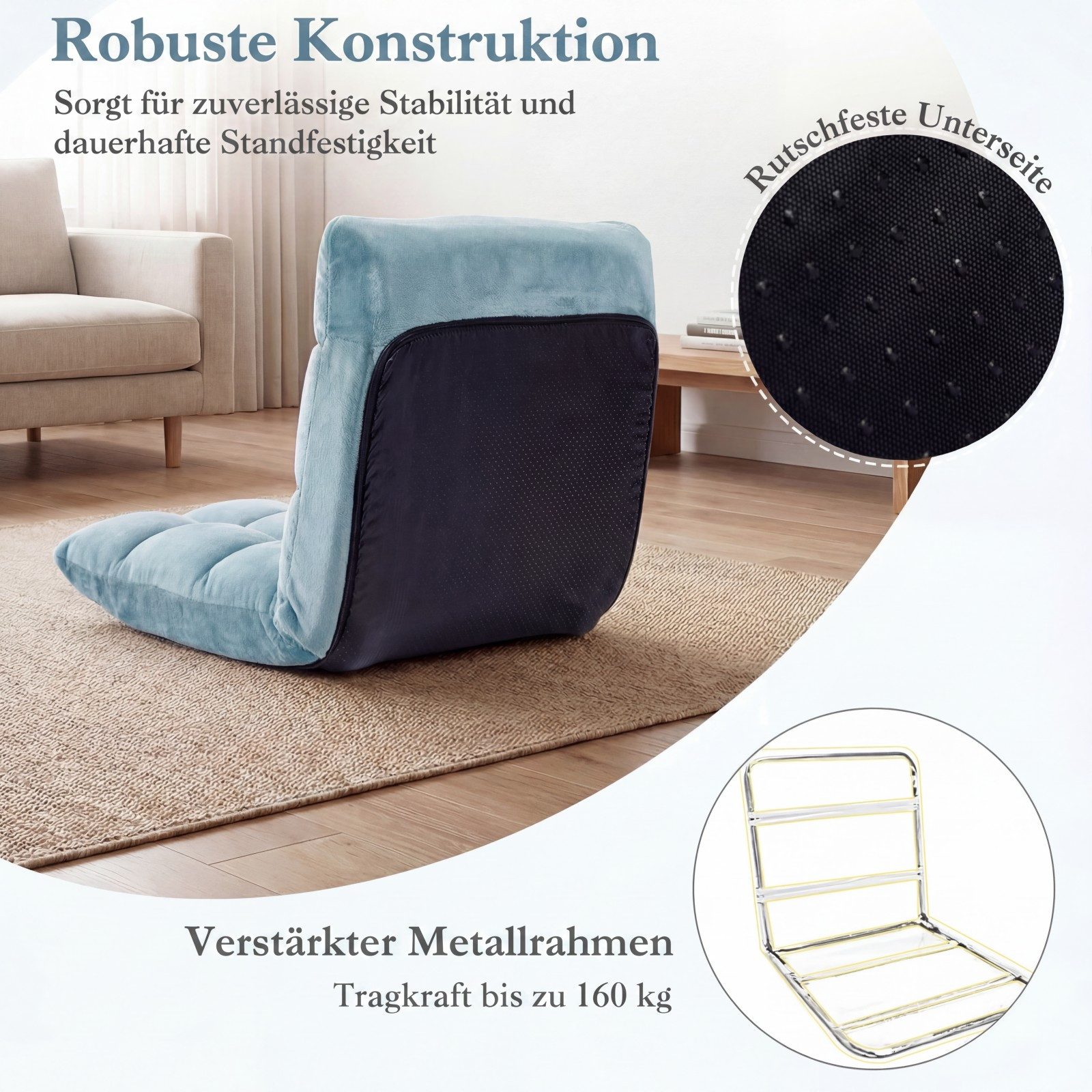 COSTWAY Relaxsessel Bodenstuhl mit verstellbarer Rückenlehne, faltbar gepolstert – Bild 5 von 5