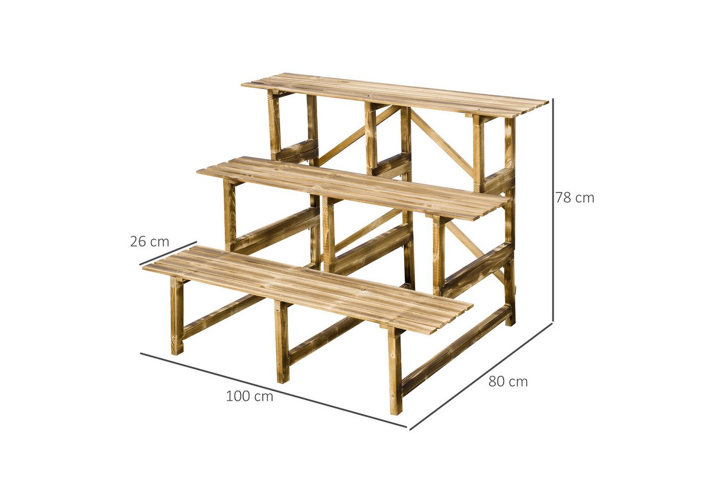 Thumbnail - i@home Pflanzentreppe Pflanzentreppe Blumentreppe Blumenregal 3 Stufen aus Tannenholz (100 x 80 x 78cm für Garten Balkon...