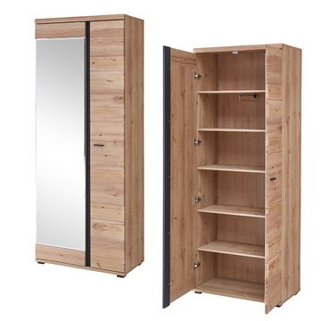 Lomadox Garderoben-Set SARINA-36, (Spar-Set, 3-St), Garderobenschrank mit Spiegel, Esche massiv gebürstet