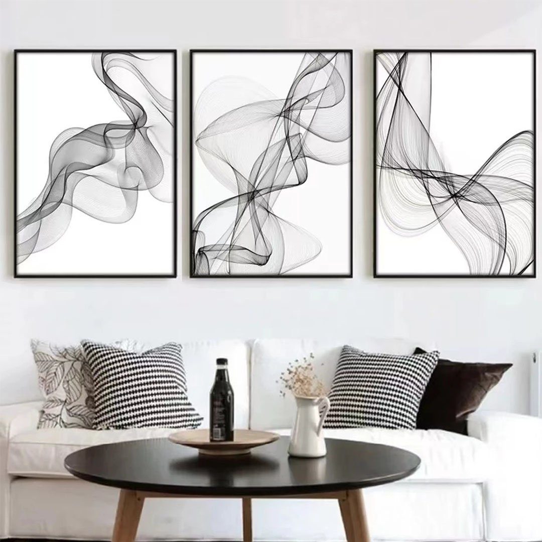 L.Ru UG Kunstdruck Schwarz-weißer abstrakter Wellenlinien-Leinwandgemäldekern, (3 St), Minimalistische Innenwandkunst, Wohnzimmer-Wohndekoration