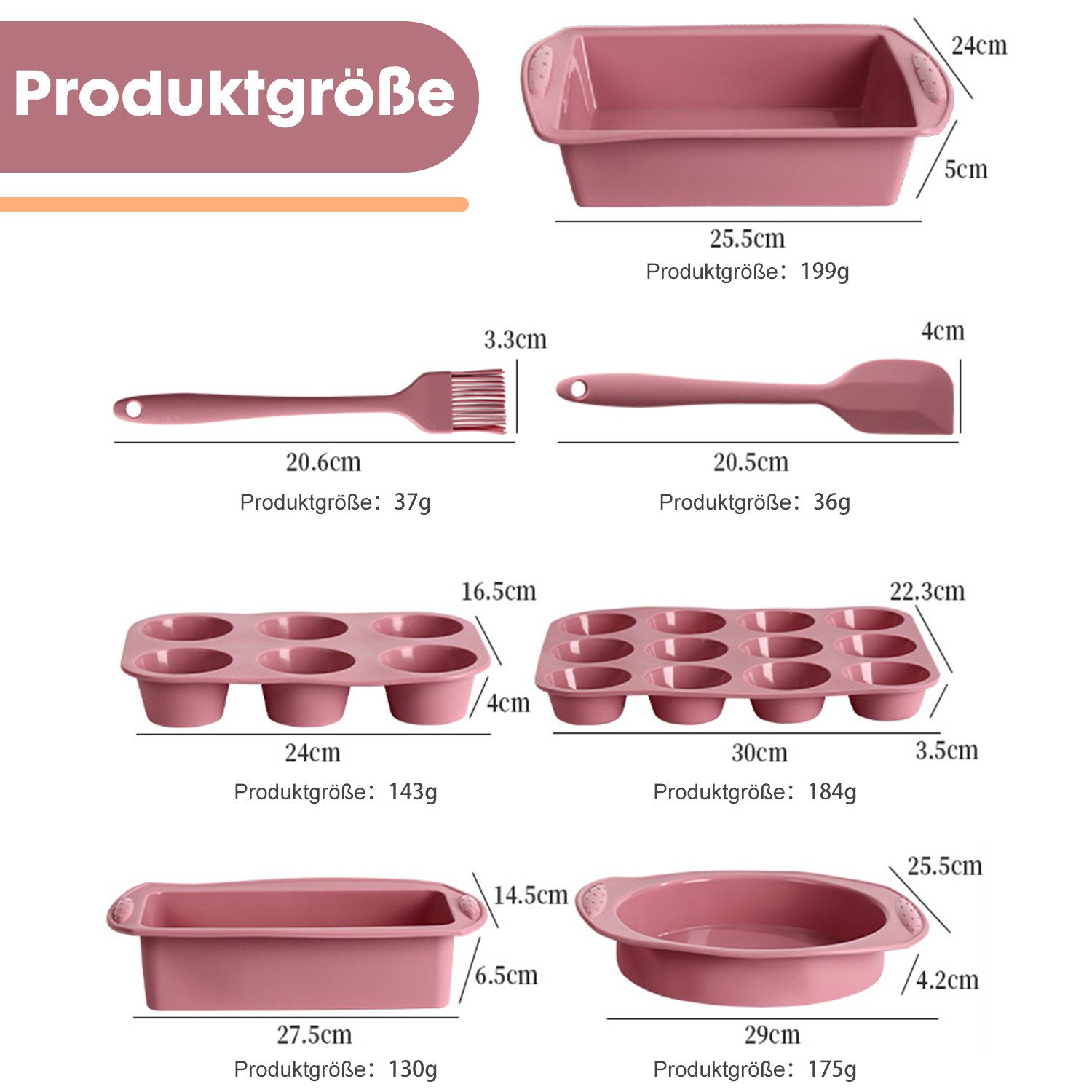 Refined Living Backform 7-tlg Antihaft Backformen Set Silikonform Backzubehör Kuchenform, (Brotbackform Muffinform Rund mit Teigschaber Backpinsel torten set), Hitzebeständige Kastenform für Backen Pizza Brot Kuchen Toast Cupcake