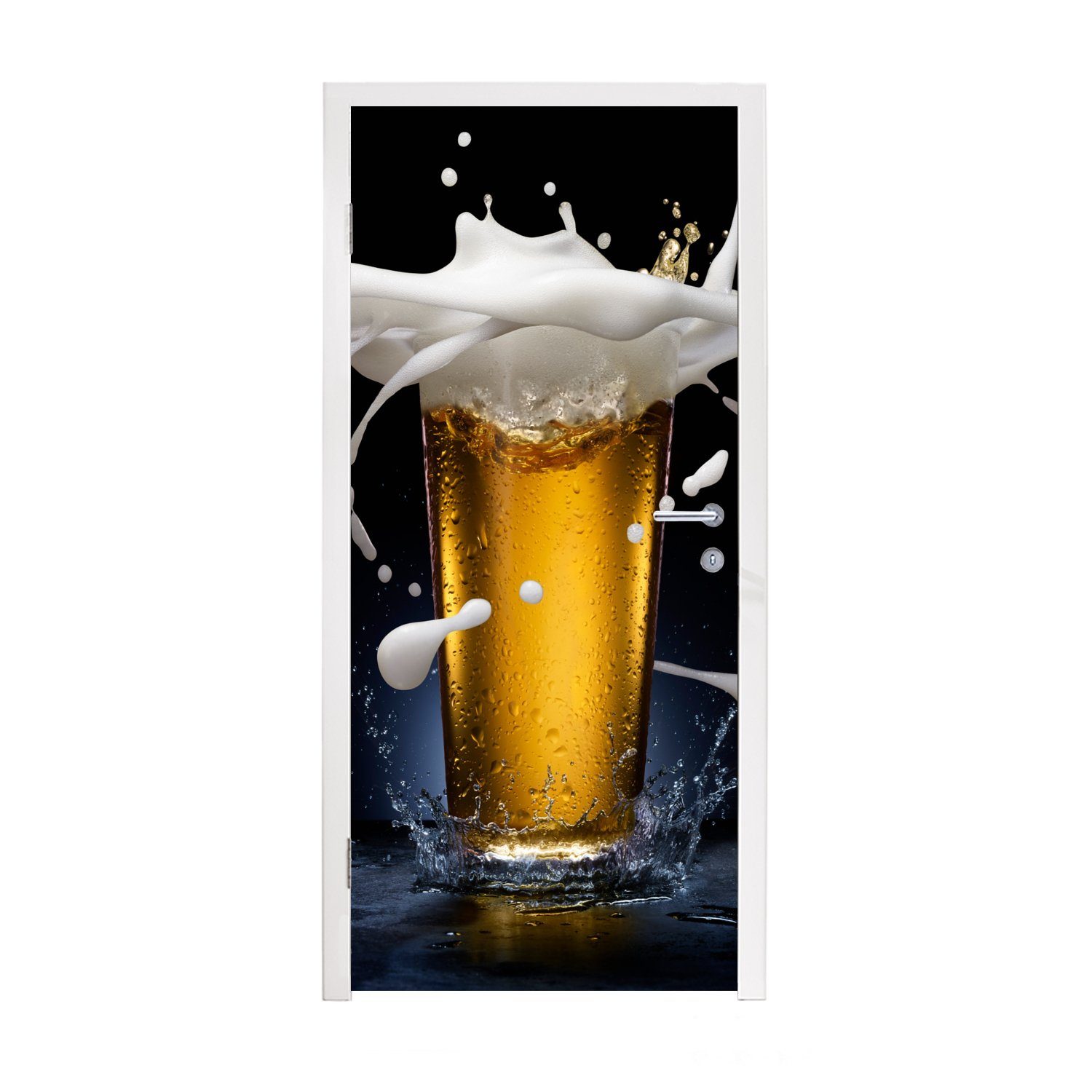 MuchoWow Türtapete Köstlicher Spritzer bedruckt, goldenen Bier, Türaufkleber, Matt, für (1 cm Tür, Fototapete im 75x205 St)