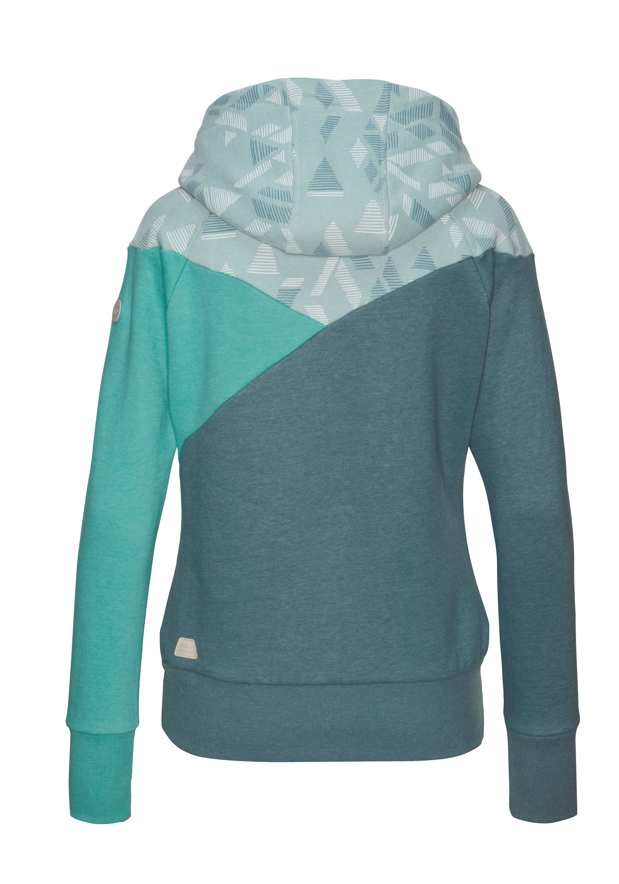 Ragwear Kapuzensweatshirt CHELLI mit Colorblock Muster AQUA