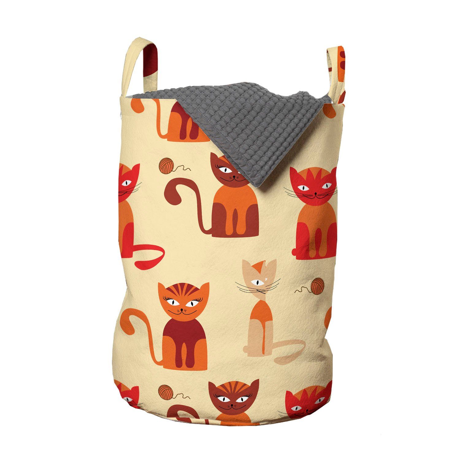 Abakuhaus Wäschesäckchen Wäschekorb mit Griffen Kordelzugverschluss für Waschsalons, Kätzchen Katzen in Paprika orange Ton