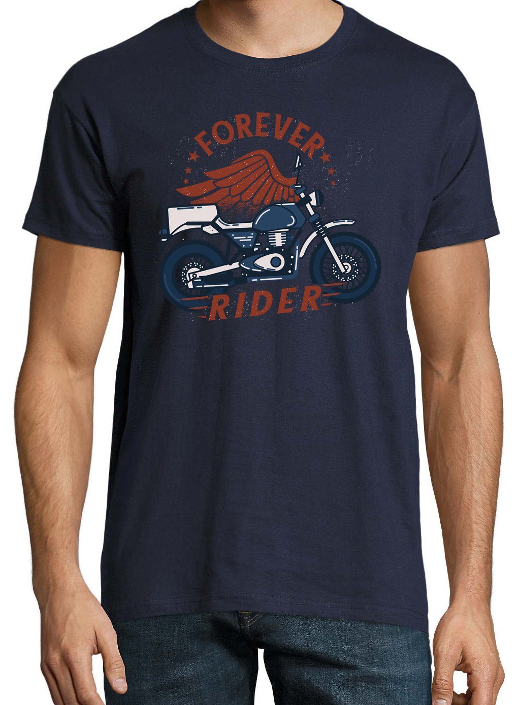 Frontprint Navyblau Youth trendigem T-Shirt Rider Shirt Herren mit Designz Forever