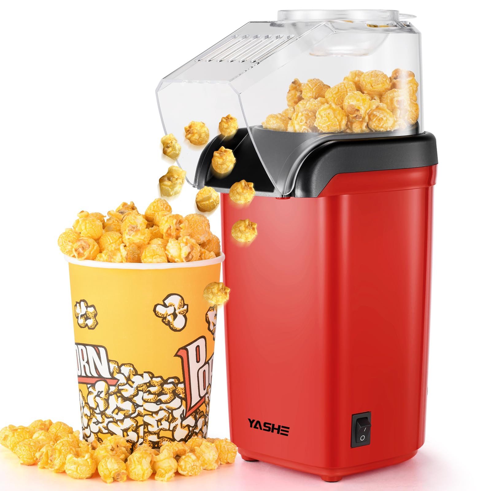 FOSMET Popcornmaschine Popcornmaschine 1200W Heißluft, fettfrei, One-Touch, Rot
