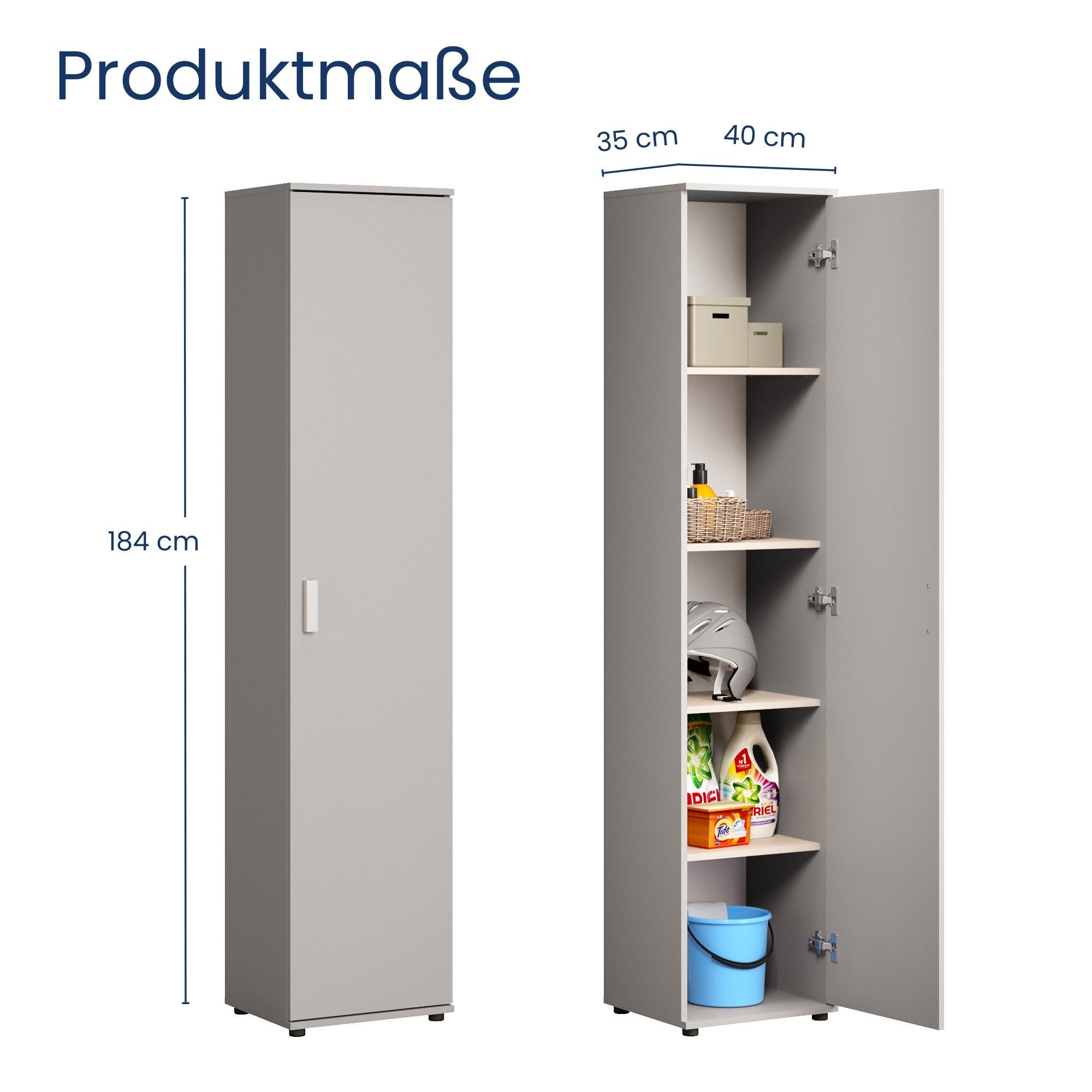Home Collective Mehrzweckschrank Schmaler Schrank 40 cm breit mit 1 Tür & 4 günstig online kaufen