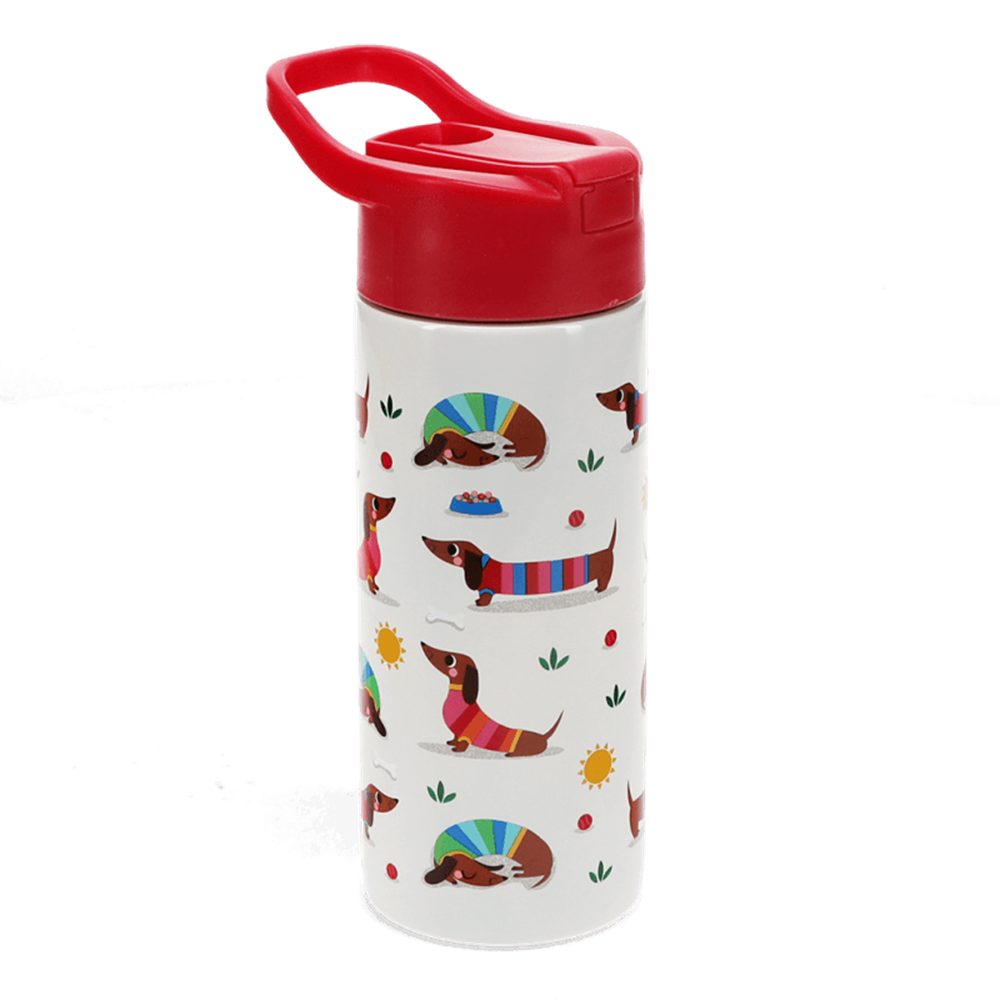 Rex London Trinkflasche aus Edelstahl mit Druckknopfdeckel Trinkhalm Tragegriff, ca. 8,8 x 6,7 x 19,2 cm, für ca. 500 ml
