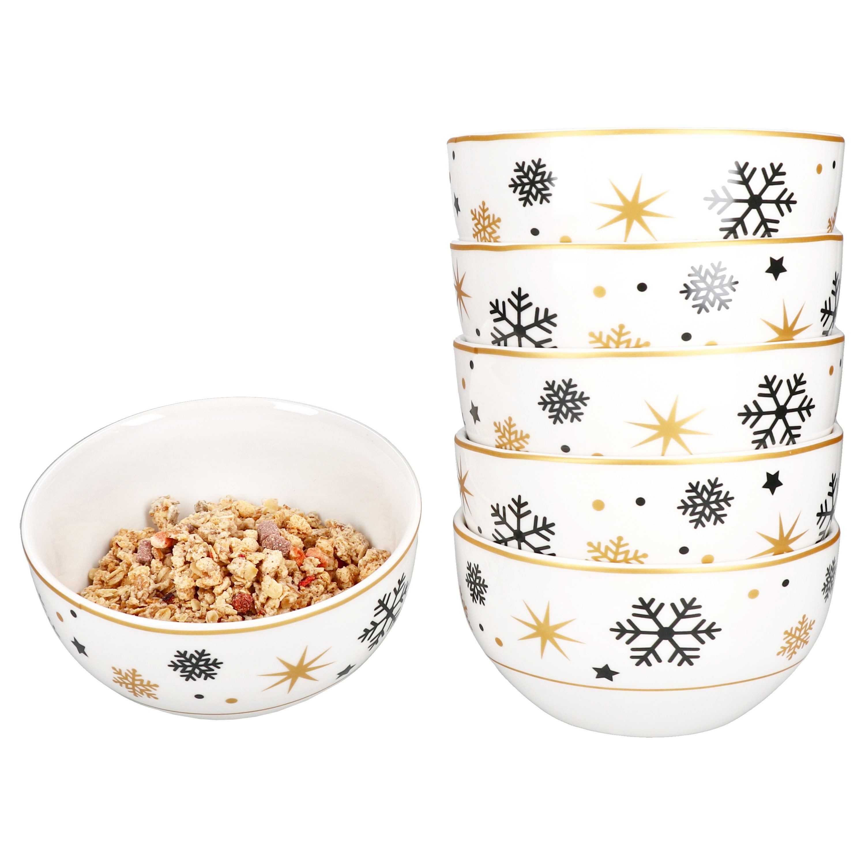 Müslischale 6x Stars schwarz & gold Müslischale 450ml Steingut Dessert-Bowl
