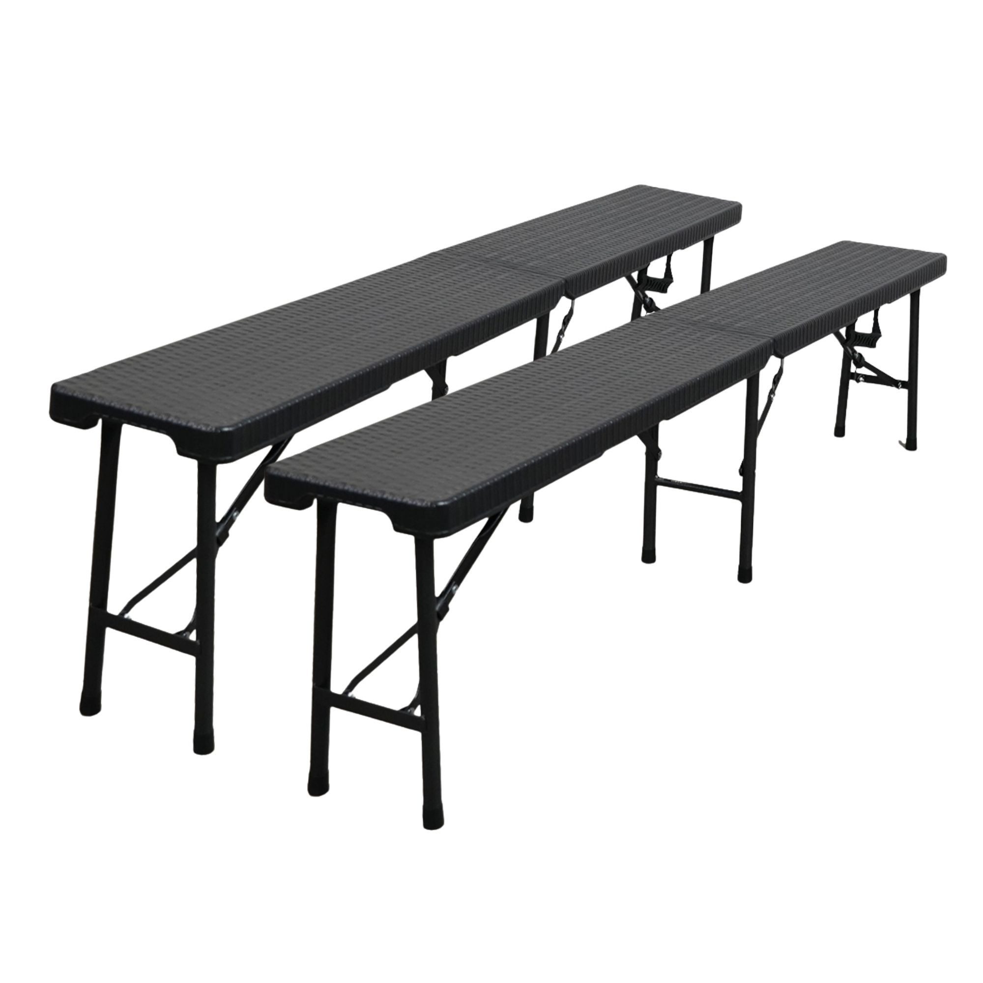 PROREGAL® Gartenbank 2er Set klappbar 180cm 8 Personen Rattan Optik Schwarz mit Tragegriff