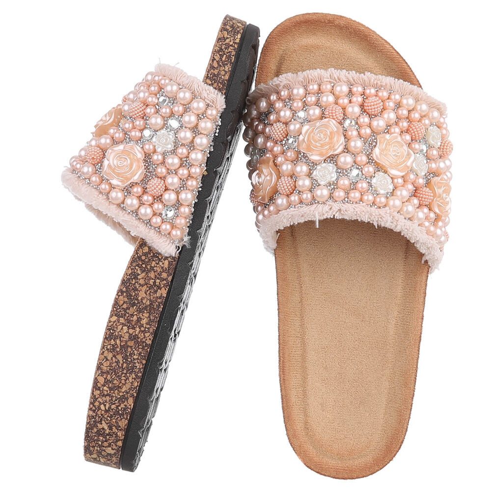 Ital-Design Feminine Damen-Sandalen mit Perlen und Blumendekor Pantolette ( günstig online kaufen