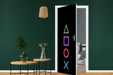 MuchoWow Türtapete Spiele - Gamer - Neon, Matt, bedruckt, (1 St), Selbstklebende Tapete, Folie für Möbel, 75x205 cm
