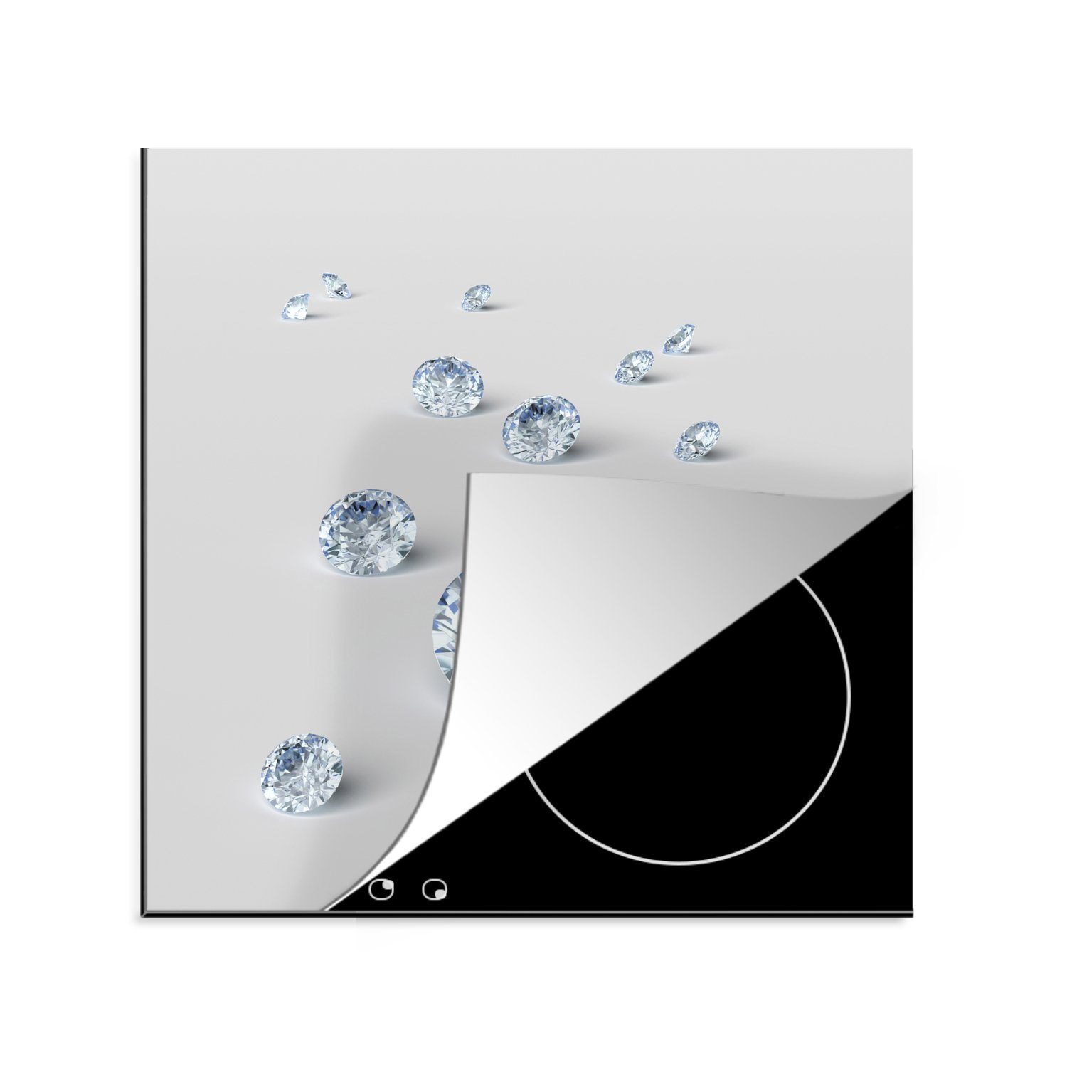 MuchoWow Herdblende-/Abdeckplatte Eine Illustration von Edelsteinen auf einem weißen Hintergrund, Vinyl, (1 tlg), 78x78 cm, Ceranfeldabdeckung, Arbeitsplatte für küche