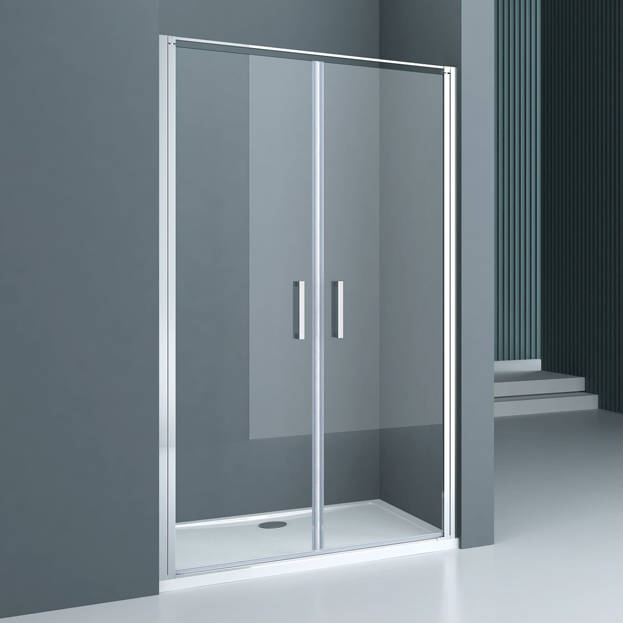 doporro Dusch-Falttür Duschtür Nischentür dusche Hebe-/Senkmechanismus ESG 195cm Teramo66, 90x195 cm, Einscheibensicherheitsglas, 15mm Verstellbereich