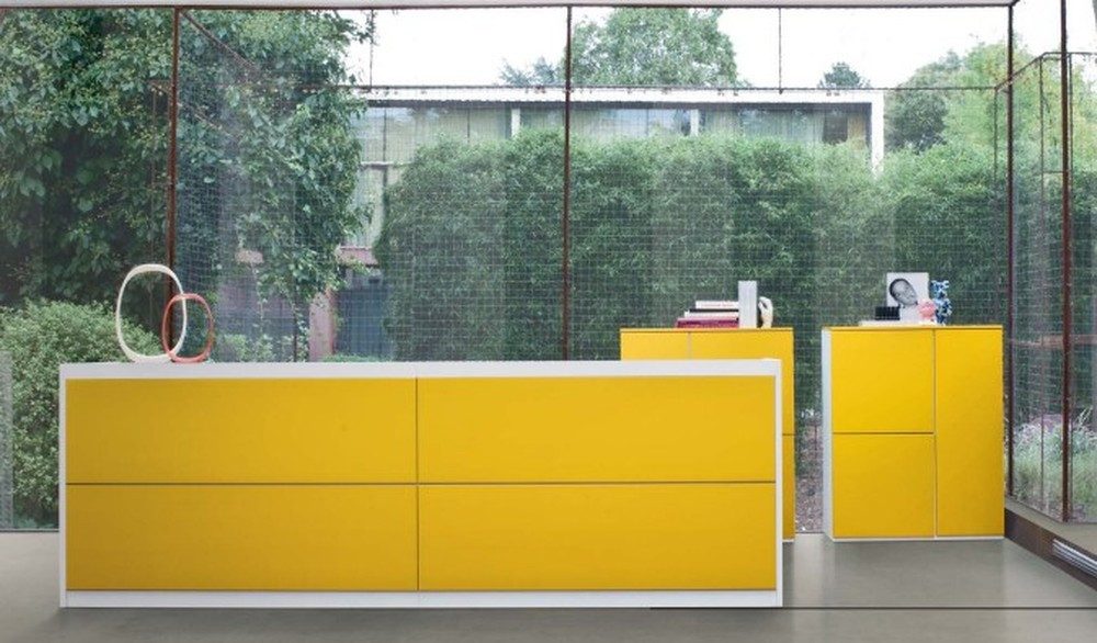JVmoebel Empfangstheke Frezza Empfangstisch in Gelb – modernes Design für Büros (1-St., 1 Empfangstheke), Made in Europa
