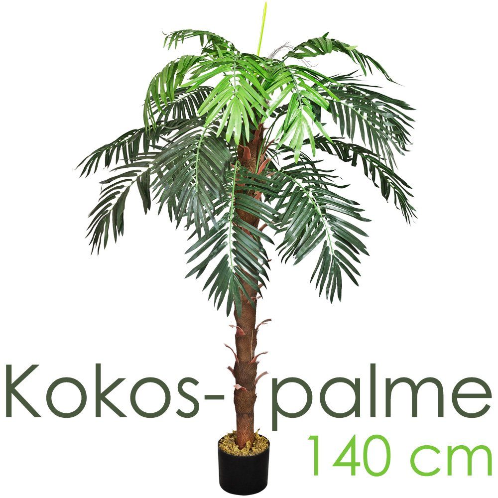 Kunstpalme Palmenbaum Königs Kokos Palme Kunstpflanze Künstliche Pflanze 140 cm, Decovego