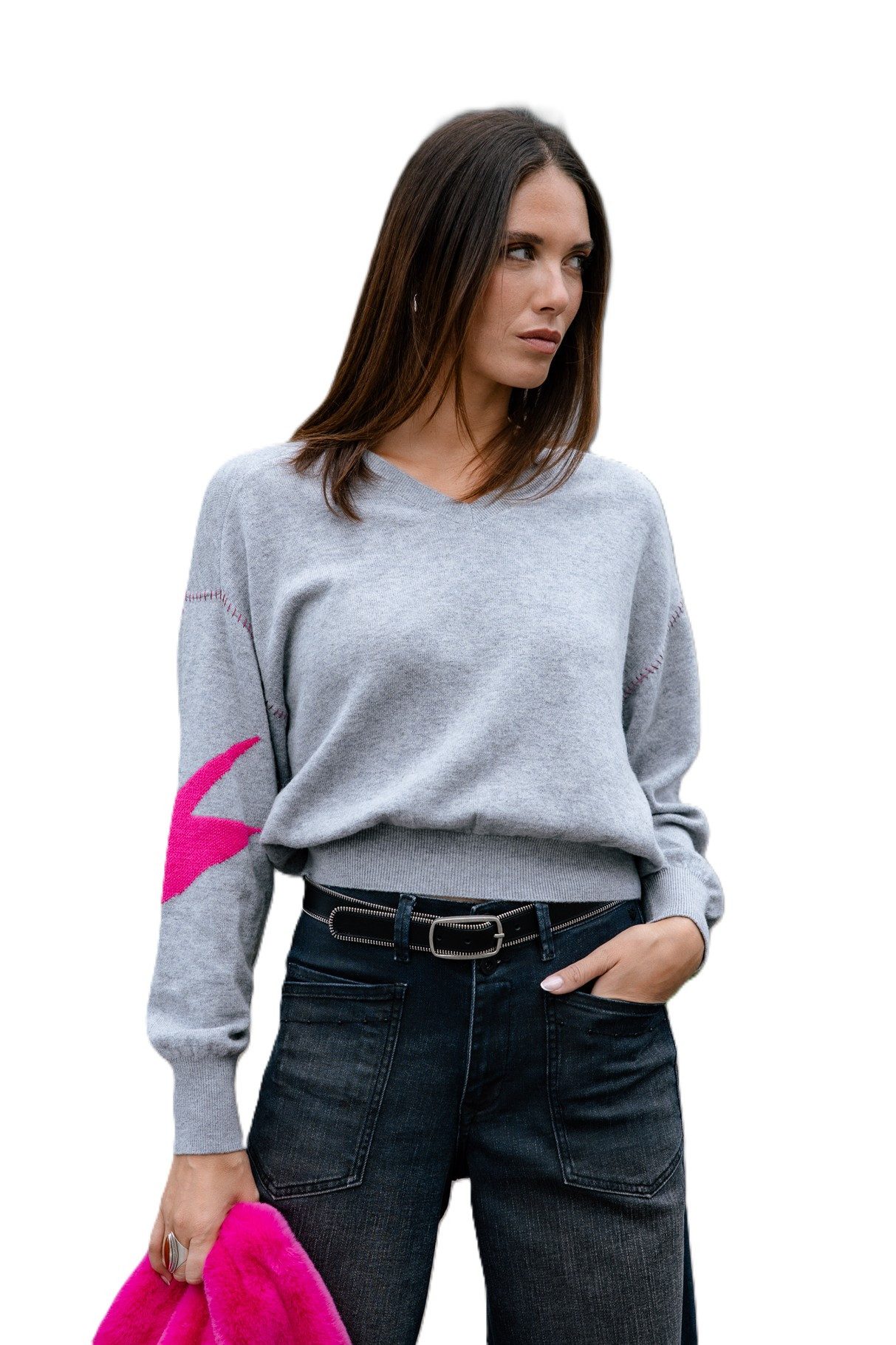 Freeman T. Porter Strickpullover - stylischer Instarsia Pullover mit Blitzmuster am Arm
