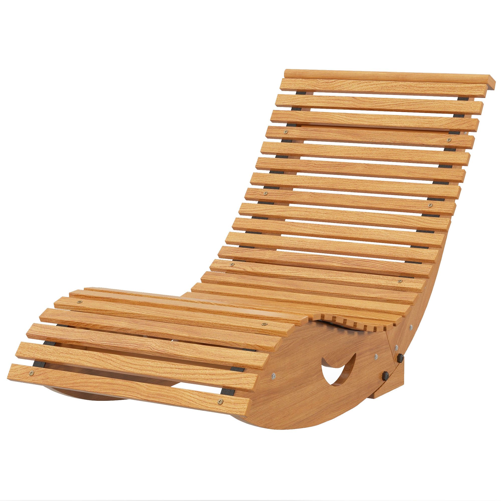 OKWISH Schaukelstuhl Outdoor Schaukelstuhl Hochlehner 130x60x60 cm Kiefernholz Hellbraun (Relaxstuhl mit hoher Rückenlehne für Terrasse & Outdoor Bereich, 1 St), Einstellbarer Schaukelstuhl aus Holz für Garten & Balkon