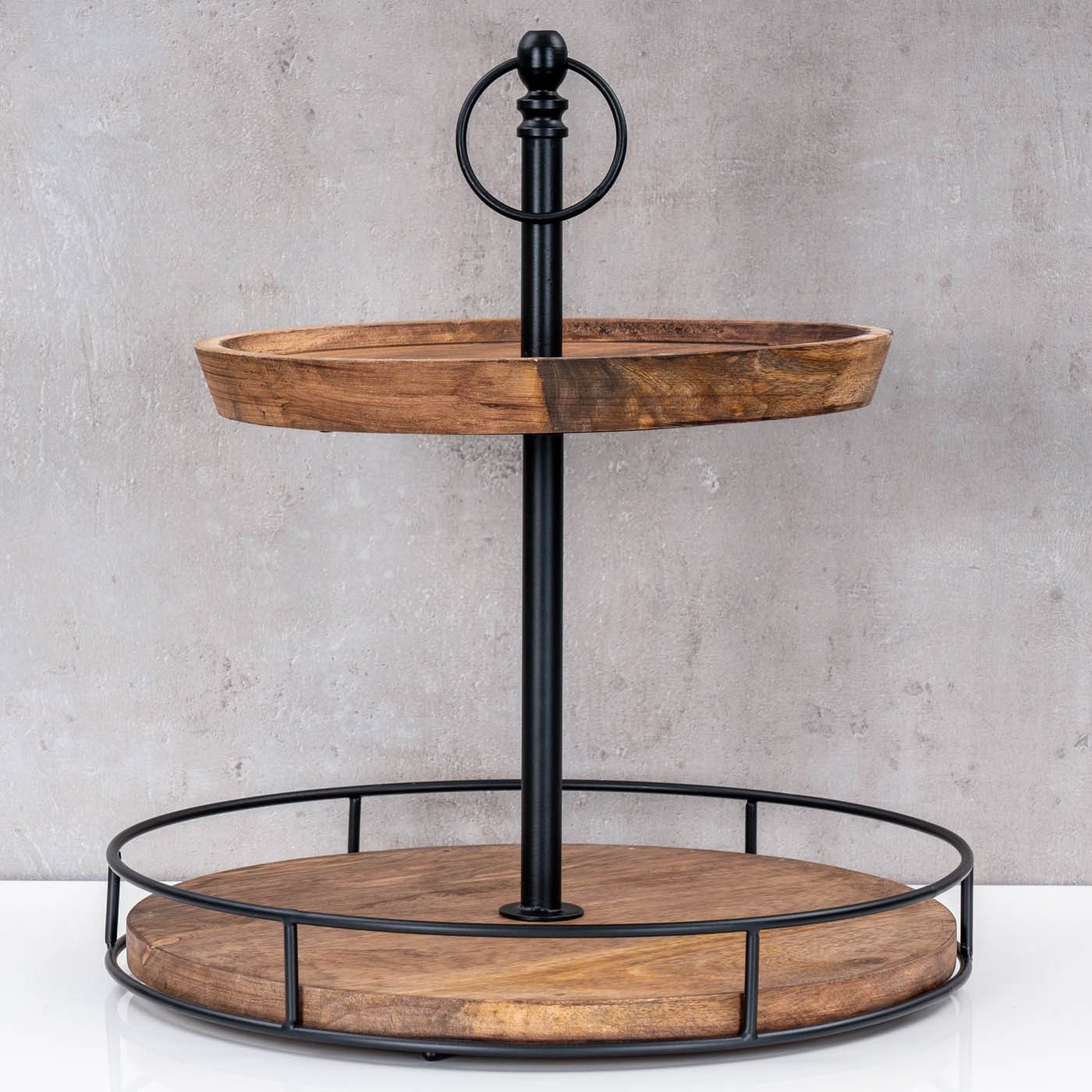 Levandeo® Etagere, Etagere Holz 2 Etagen H38cm Akazienholz Schwarz Natur Servierplatte