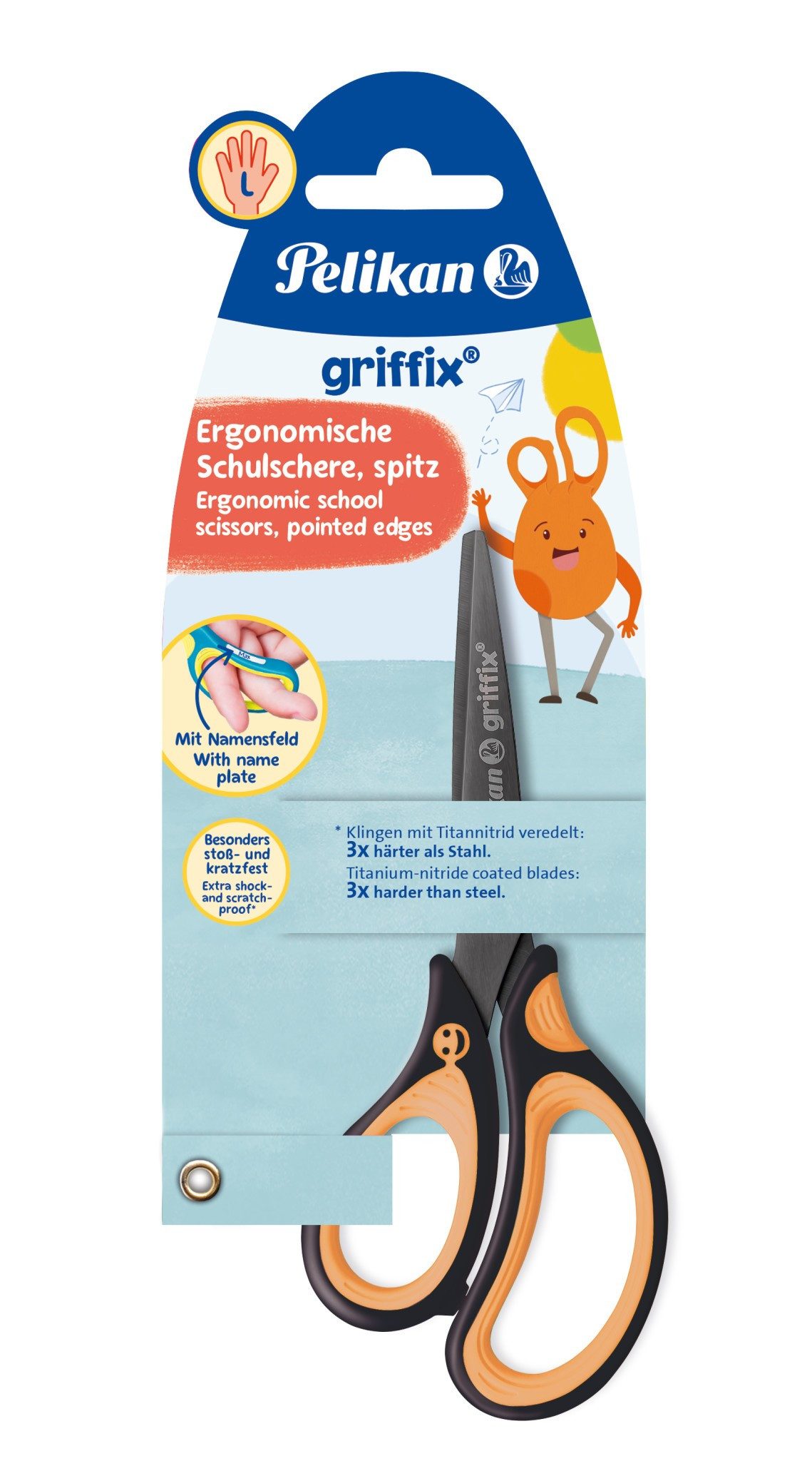 Pelikan Universalschere Pelikan Schere griffix® Schulschere spitz für Linkshänder, NeonBlac...