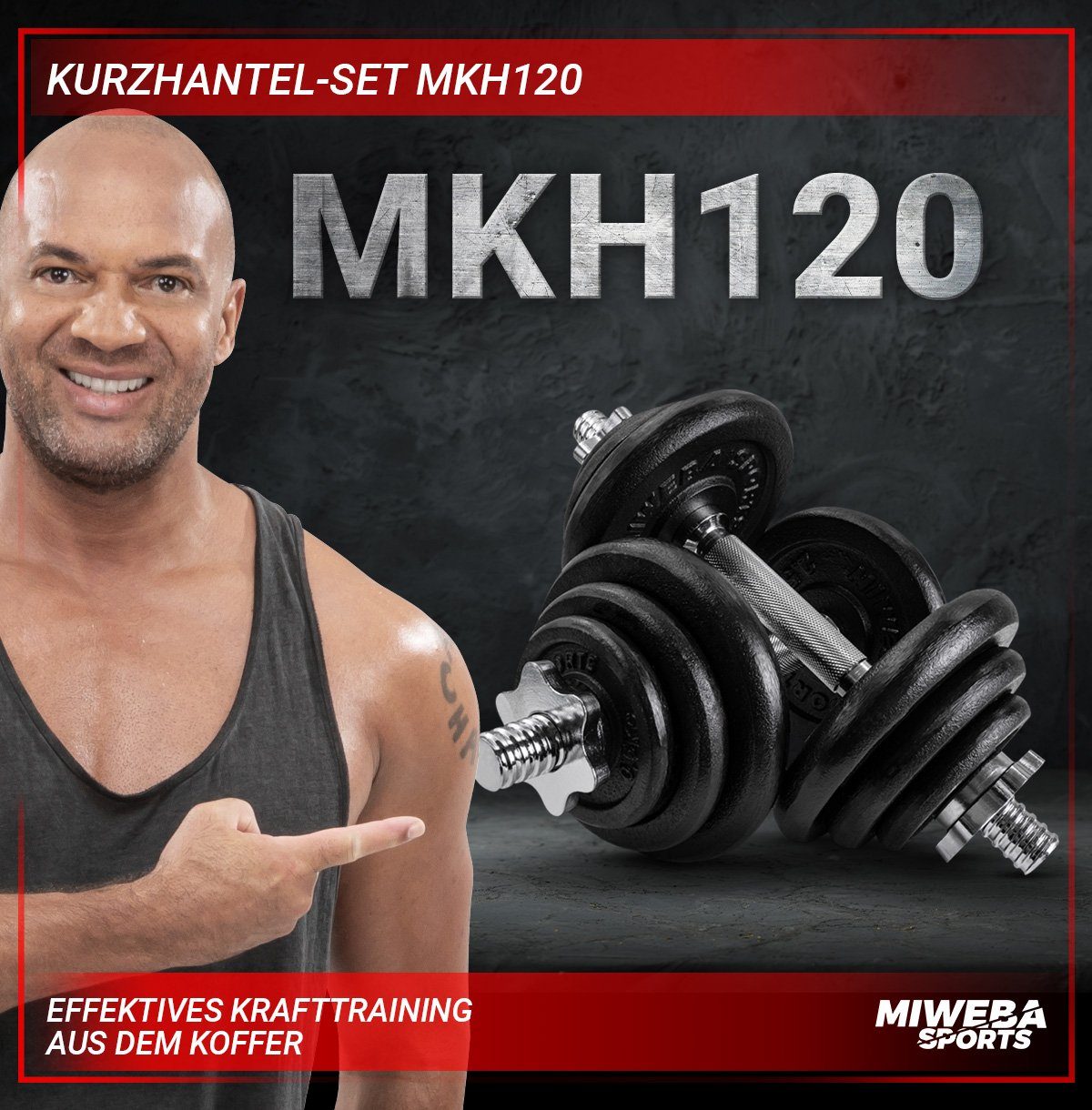 Miweba Sports Hantel-Set Profi Hantel Set MKH120 inkl. Transportkoffer - 20 kg, (Sternverschlüsse - Hantelstangen - Gusseisen & Stahl - rutschfest - Muskelaufbau - Sport - Workout, 2 x 10 kg, 12 Hantelscheiben), 19 teilig - Fitness Training Krafttraining Kurzhantel Set Gewichte