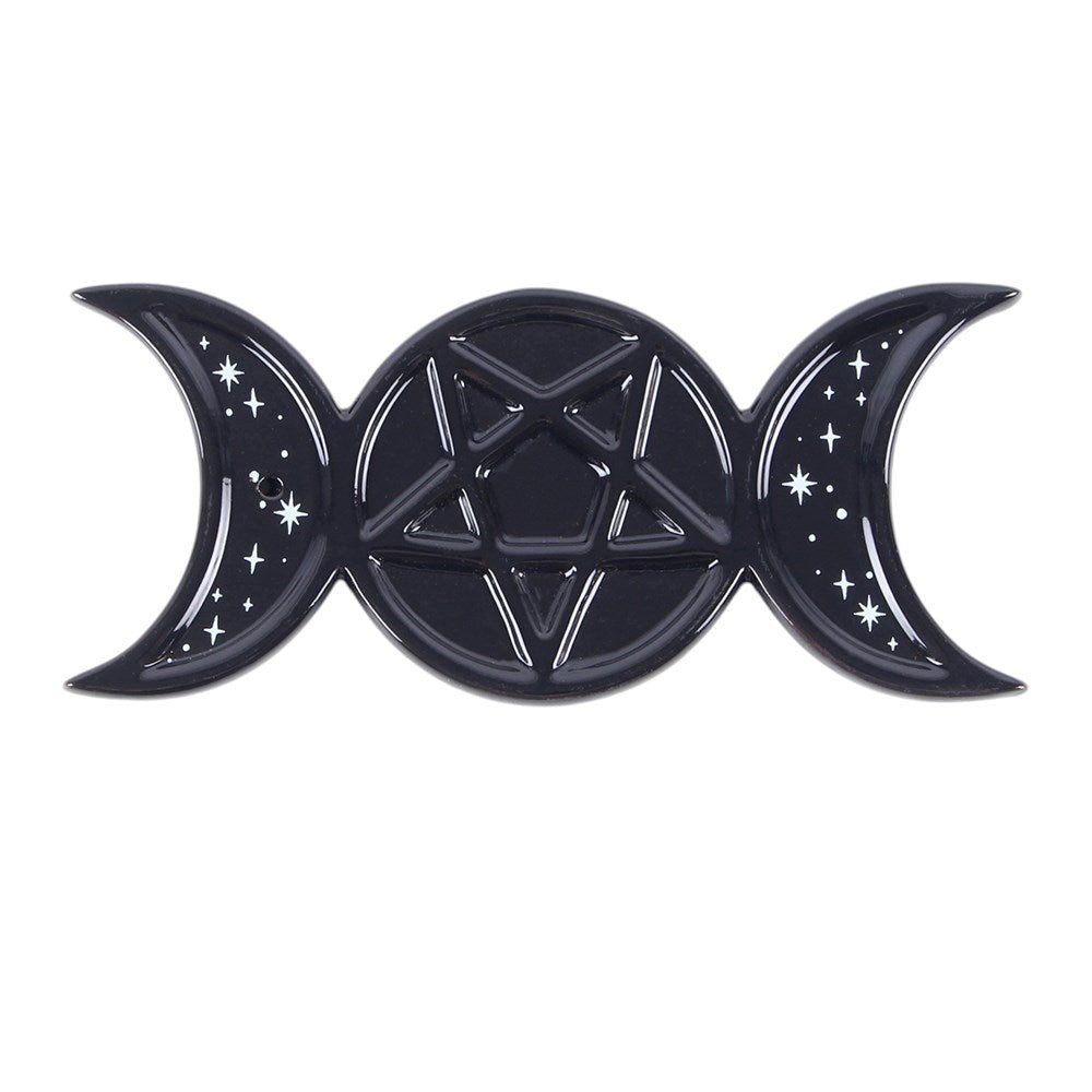 Something Different Räucherstäbchen-Halter Gothic Räucherstäbchenhalter Triple Moon in schwarz Keramik