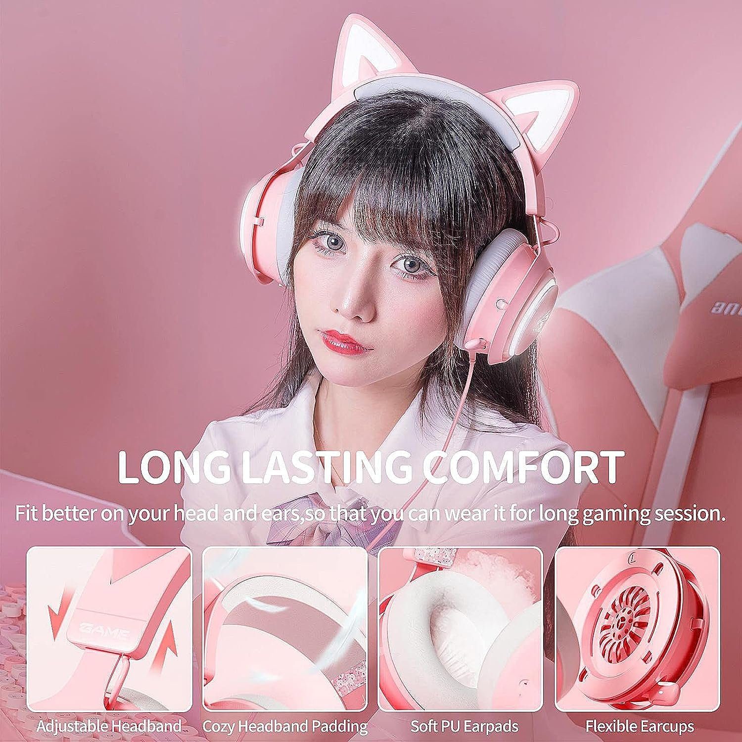 Somikon Gaming headsets Gaming-Headset Spiels Pink) klare Gamer Mikrofon für , des Kommunikation in während (Einziehbares Gaming-Kopfhörer Rauschunterdrückungsmikrofon mit für "Stylische