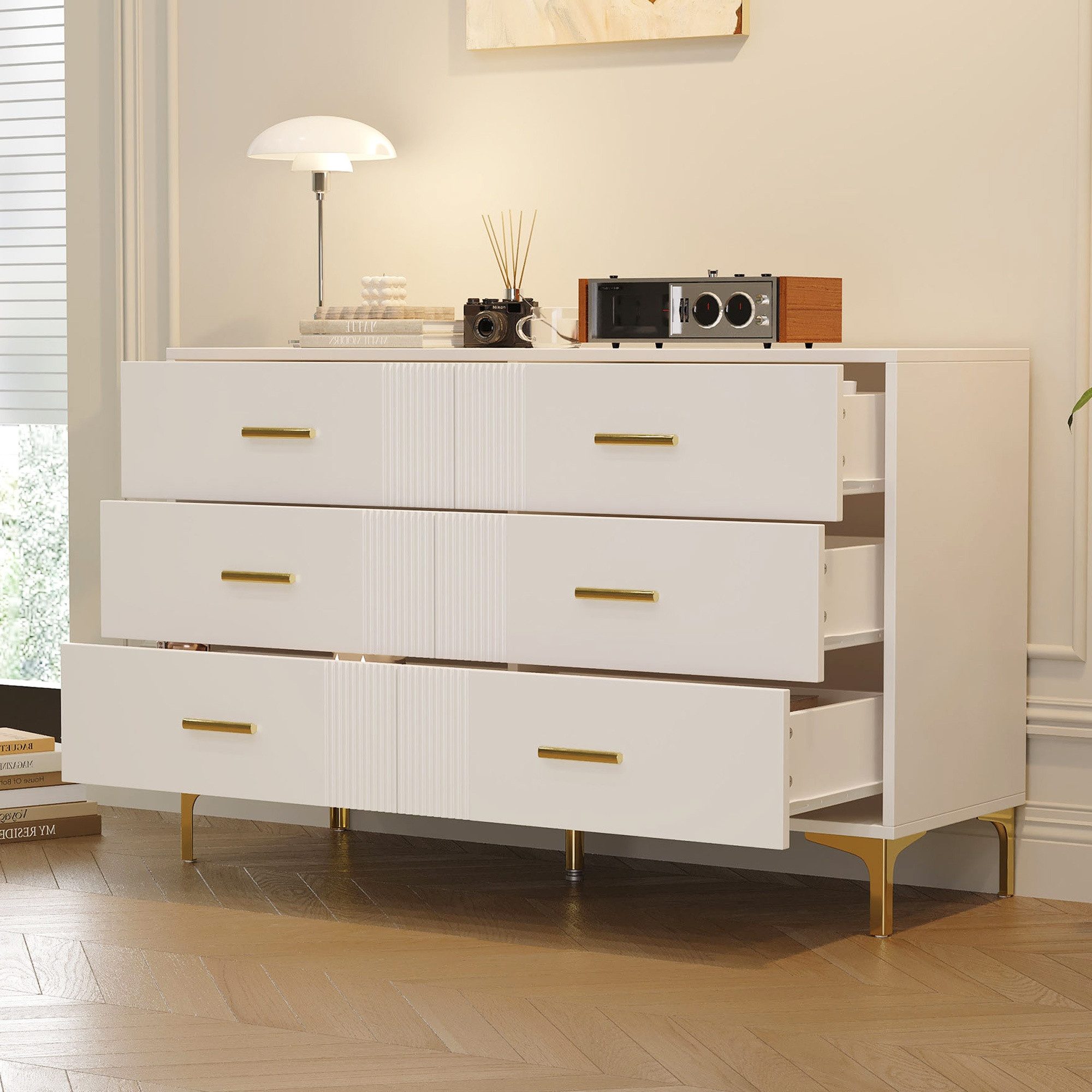 Schubkastenkommode Weiße 6-Schubladen Kommode für Wohn- & Schlafzimmer