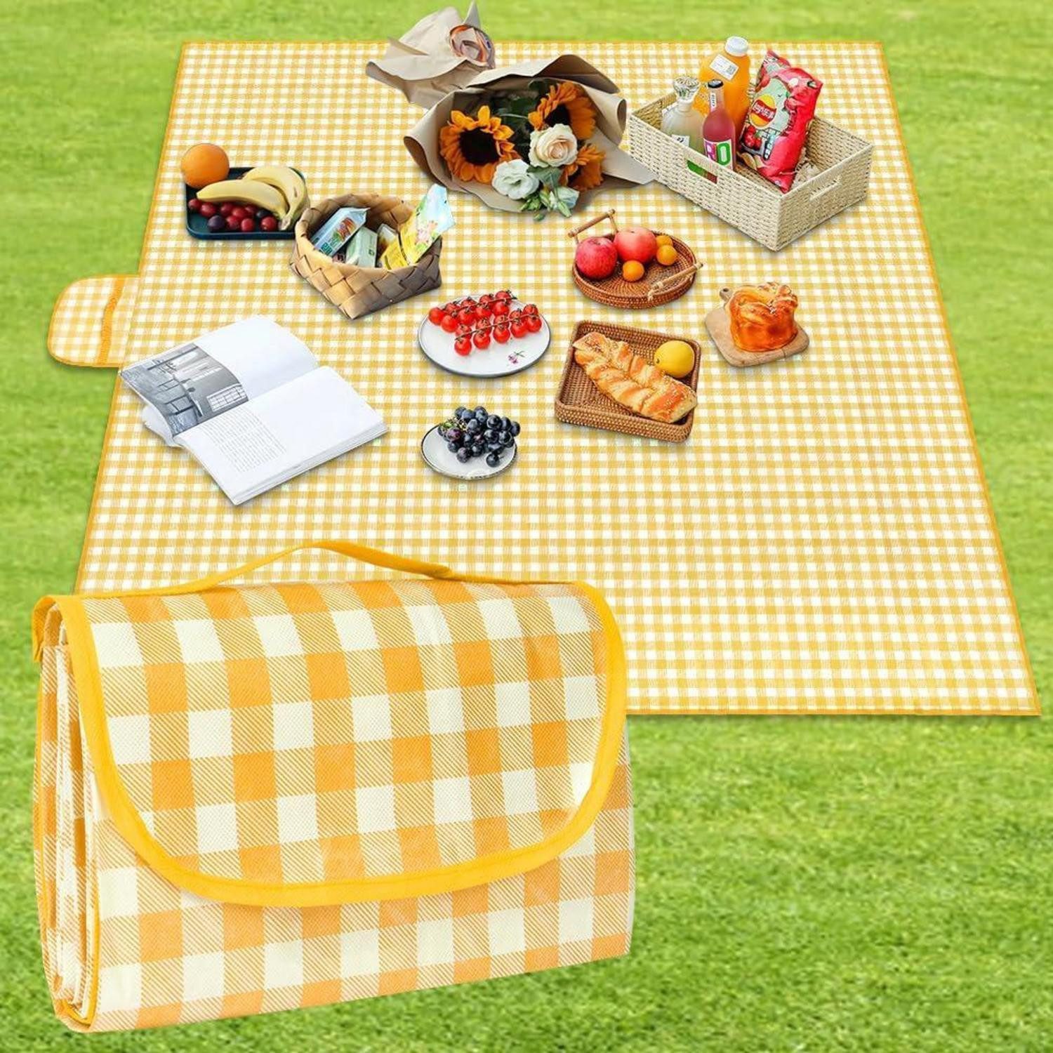 Picknickdecke Picknickdecke Faltbar Wasserdicht Sandfest Waschbar Gelb 150 x 200cm, LuxusKollektion