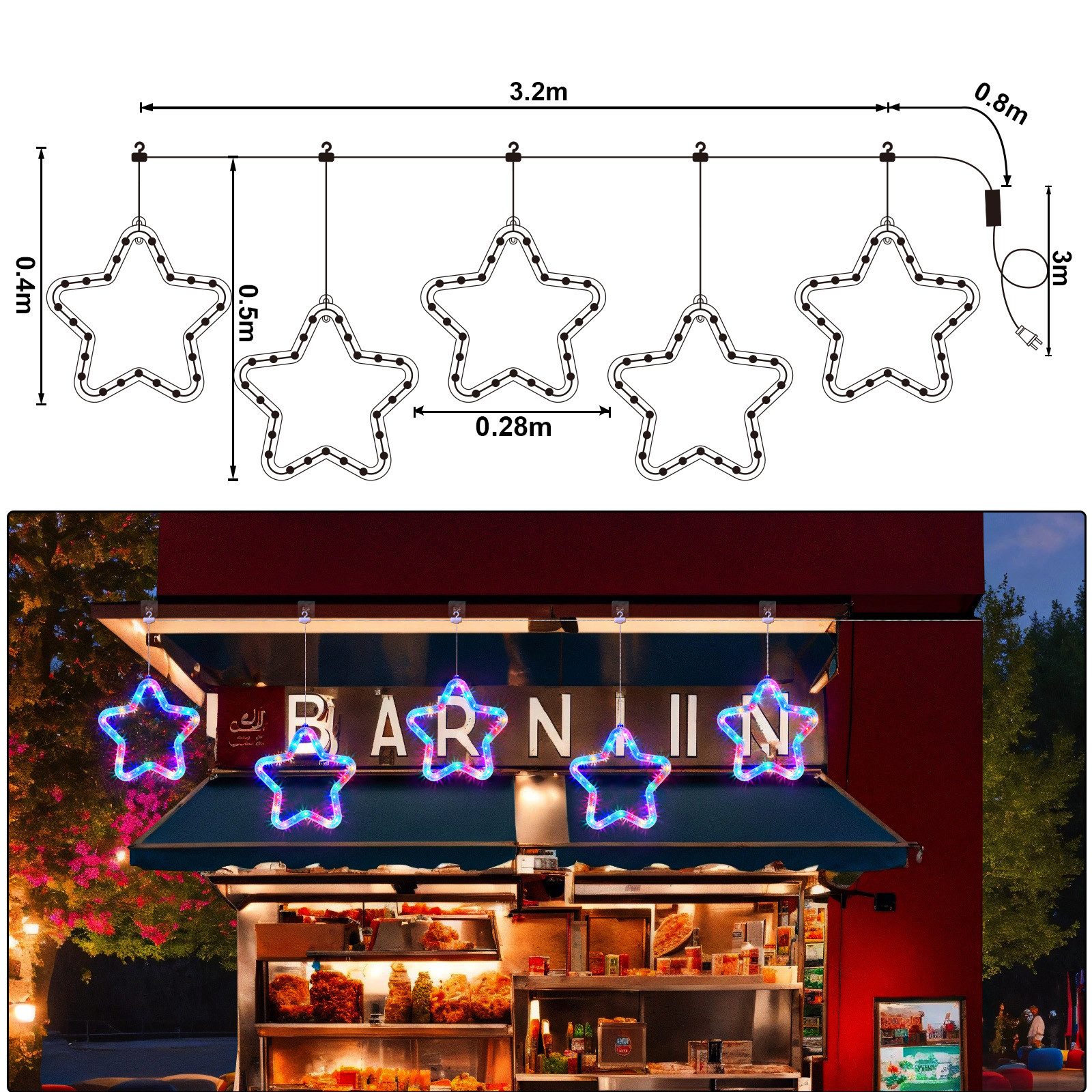 Qualra LED-Lichterkette 150LEDs 5 Sterne Lichterkette LED Außen Strom Weihn günstig online kaufen