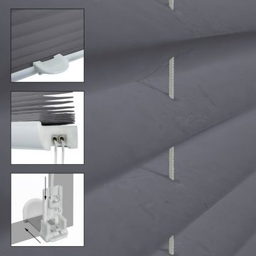Plissee Klemmfix ohne Bohren für Fenster inkl. Befestigungsmaterial, ECD Germany, Klemmfix, 55x150 cm Grau Sonen- und Sichtshutz Jalousie Rollo