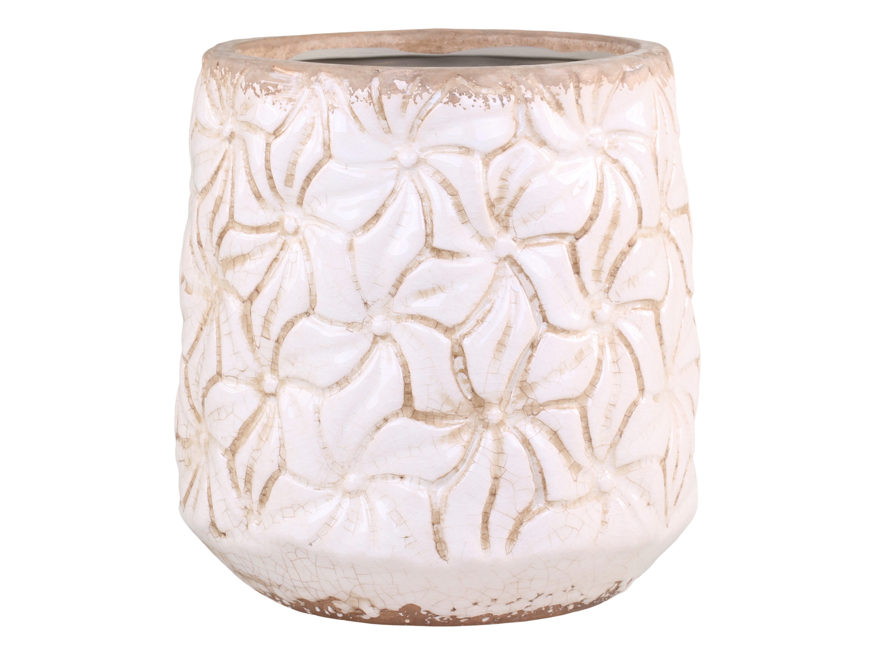 Chic Antique Blumentopf Colmar Keramik Übertöpfe Vasen und Krüge Creme 3D floral Landhaus, Reliefmuster, Keramik außen glasiert