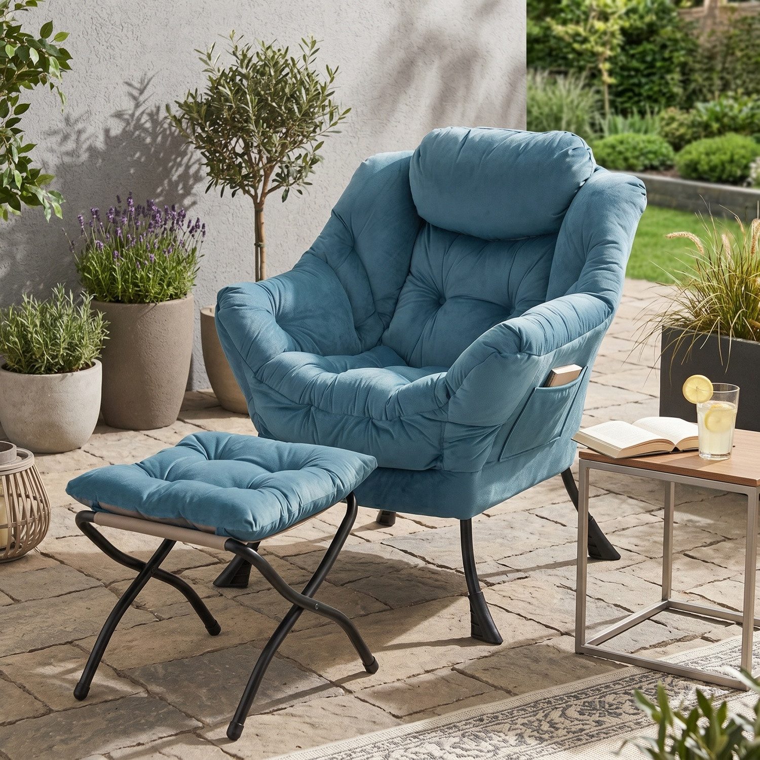 ANYSUN Loungesessel Relaxsessel aus Samt mit Hocke,Sanftes Design mit Nackenstütze (Seitentasche (Handy), Hocker als Fußbank/Kindersitz), Loungesessel,Fernsehsessel, Ohrensessel für Wohnzimmer, Schlafzimmer
